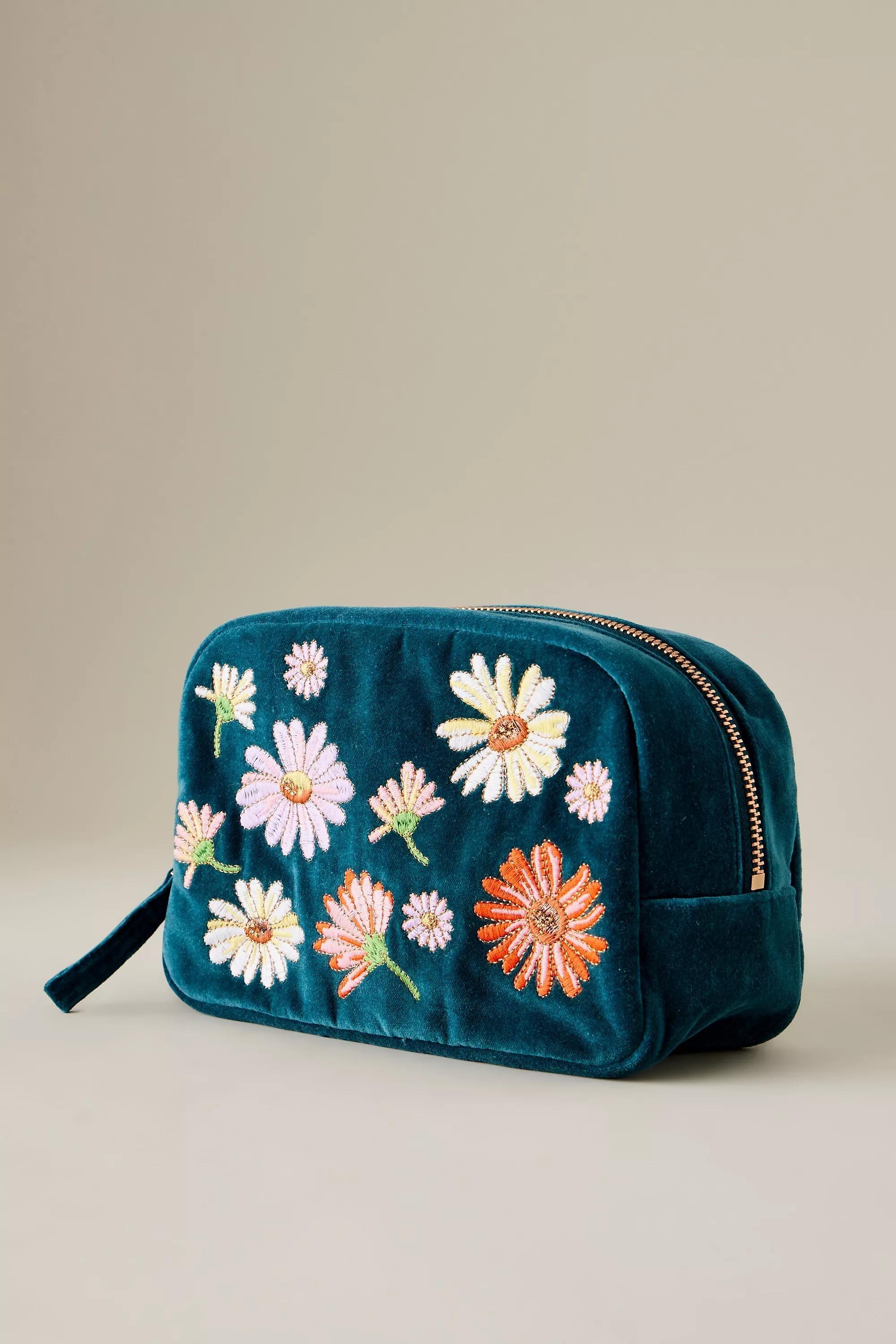Elizabeth Scarlett Wildflower Velvet Makeup Bag, Blue, A501_0040, large image number 2