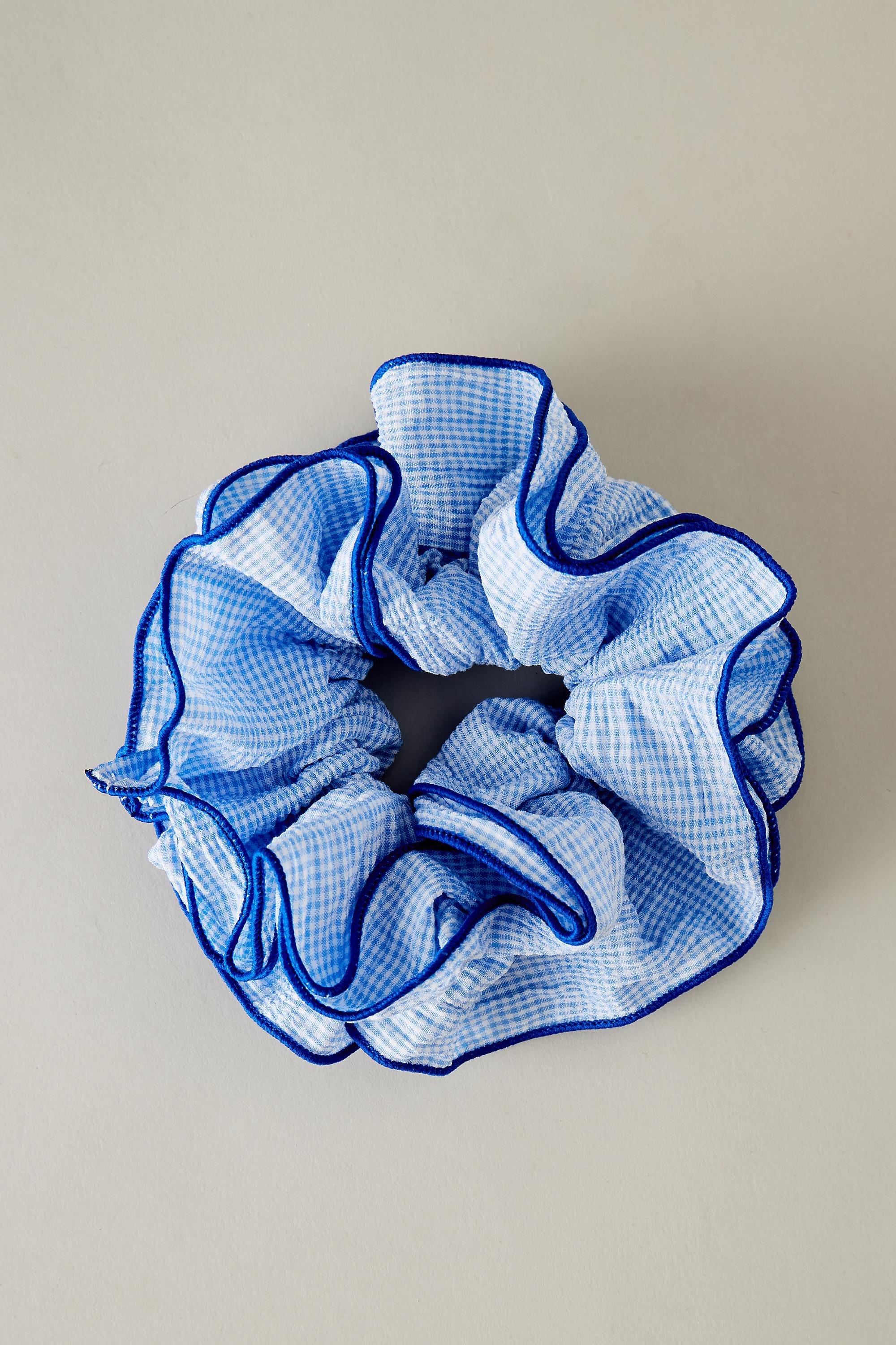 Oversized Gingham Scrunchie, Blue, A501_0040, large image number 0
