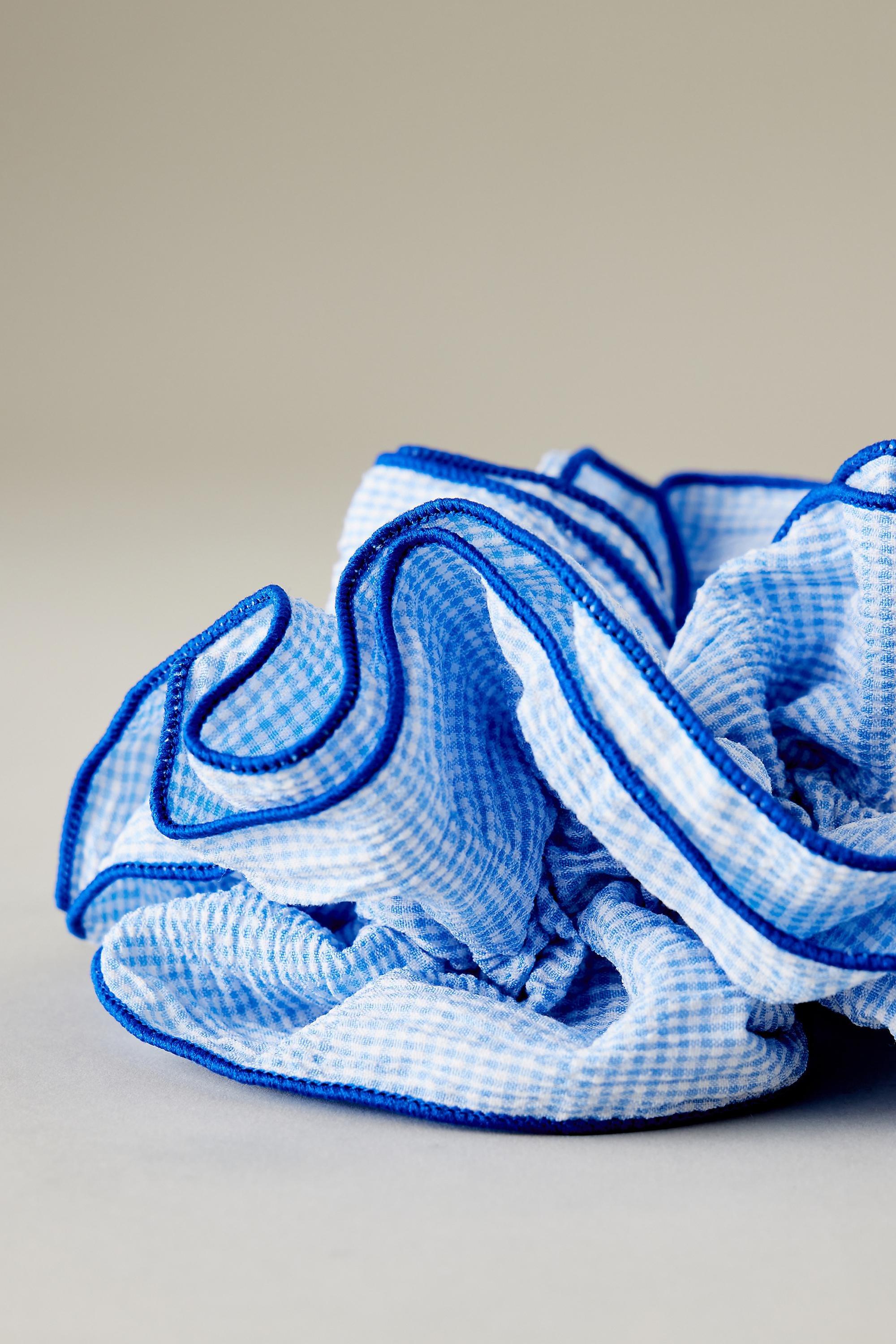 Oversized Gingham Scrunchie, Blue, A501_0040, large image number 1