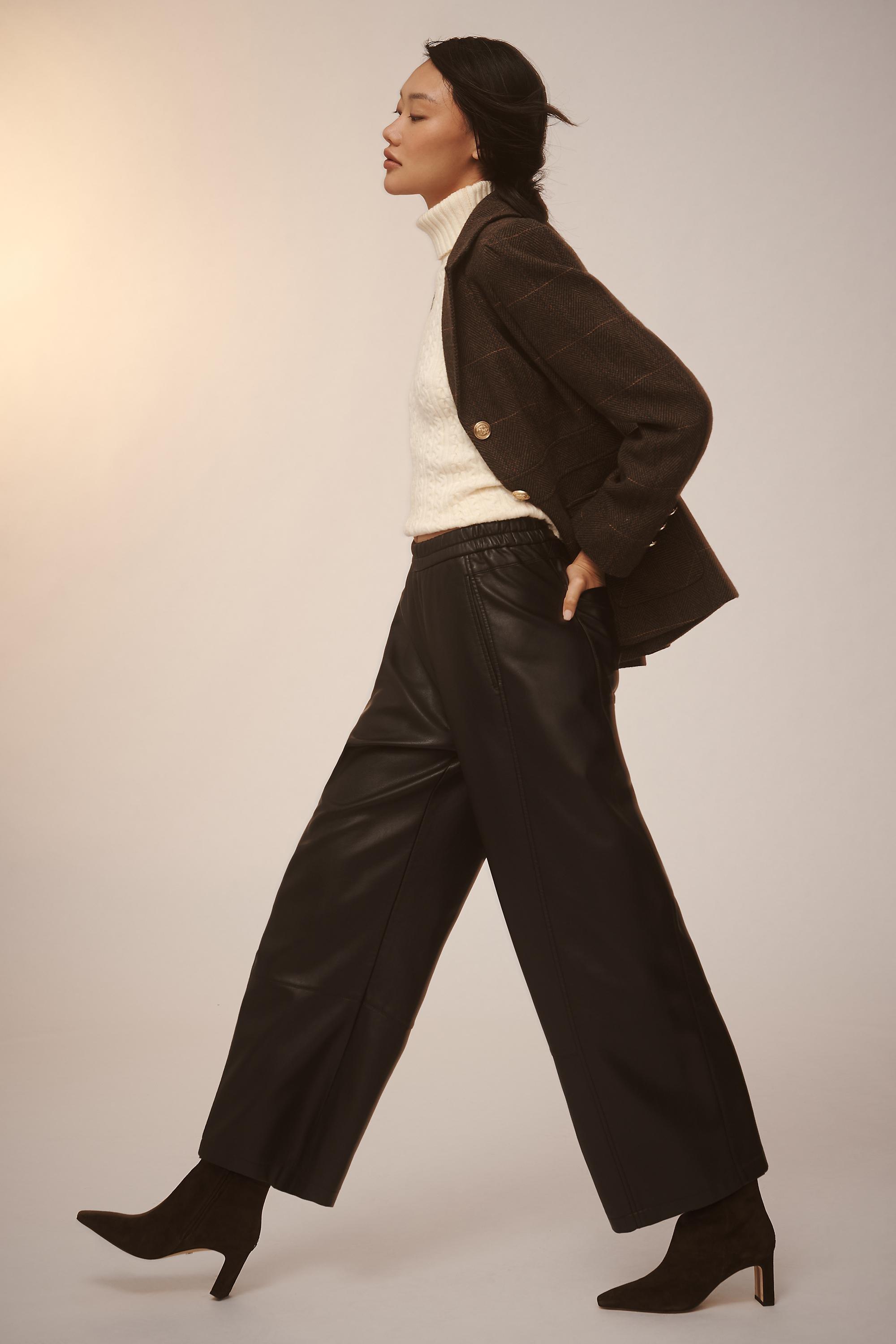Anthropologie Leather Effect Casual Trousers, Black, , large image number 3