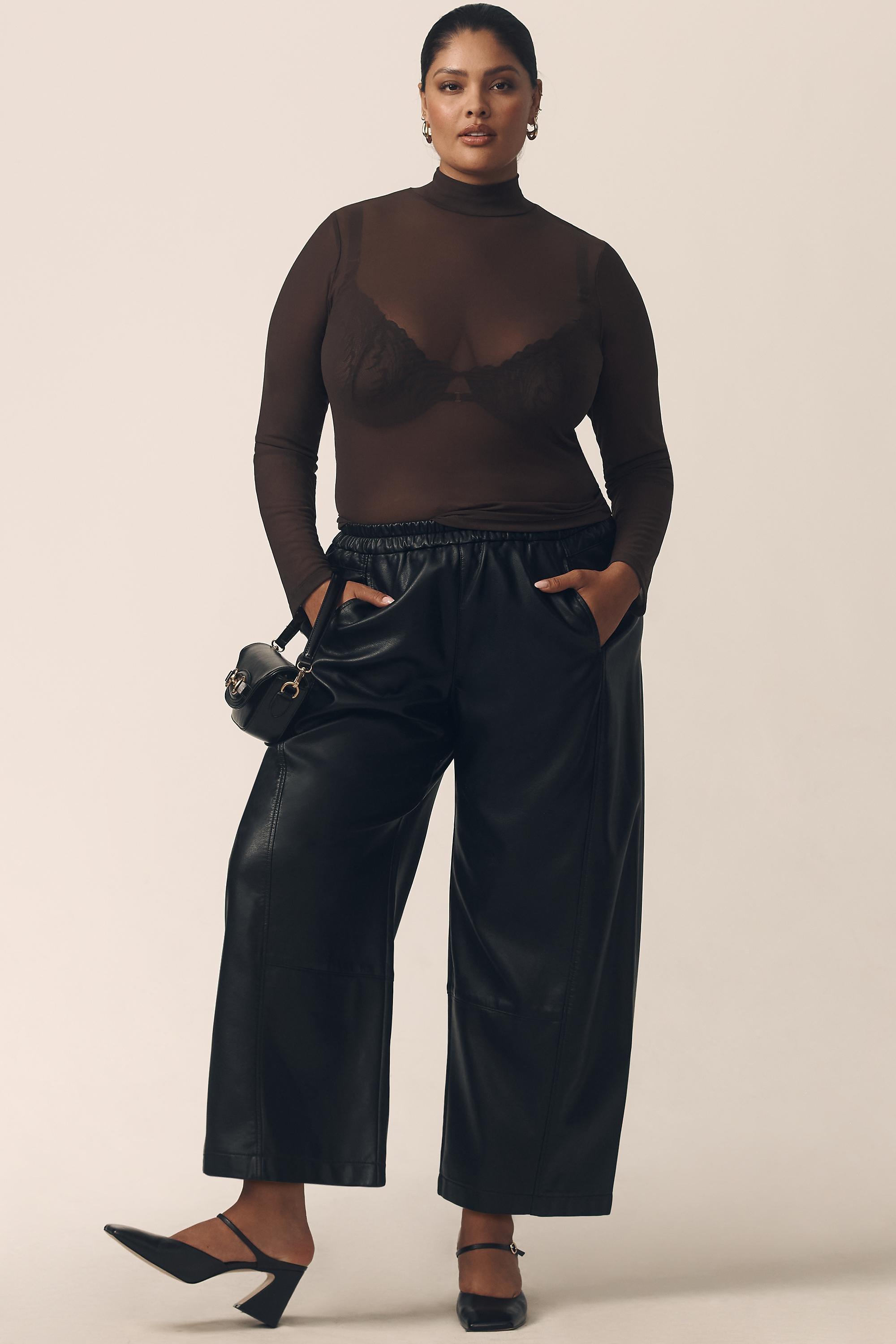 Anthropologie Leather Effect Casual Trousers, Black, , large image number 8