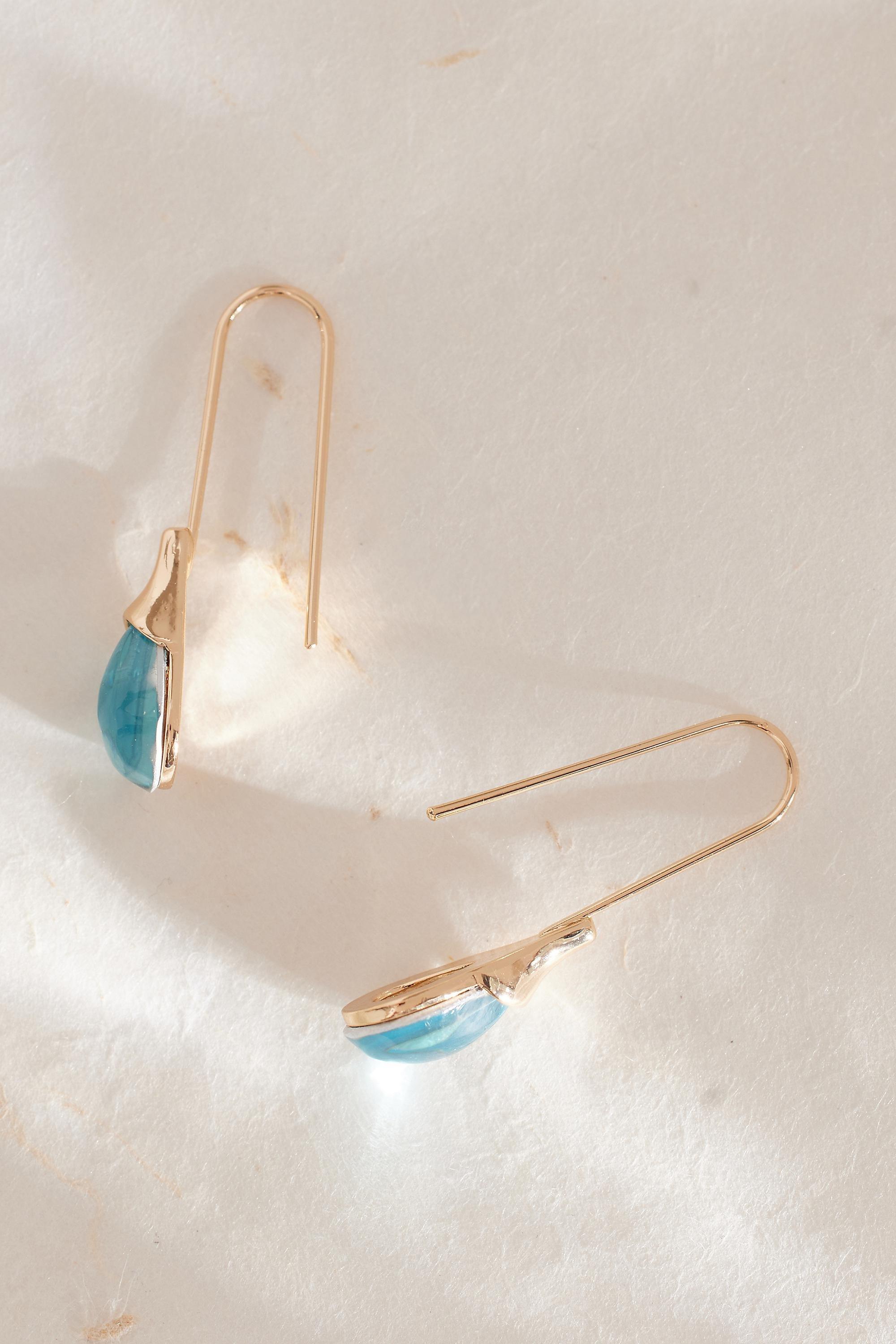 Stone Droplet Earrings, Blue, A501_0040, large image number 1