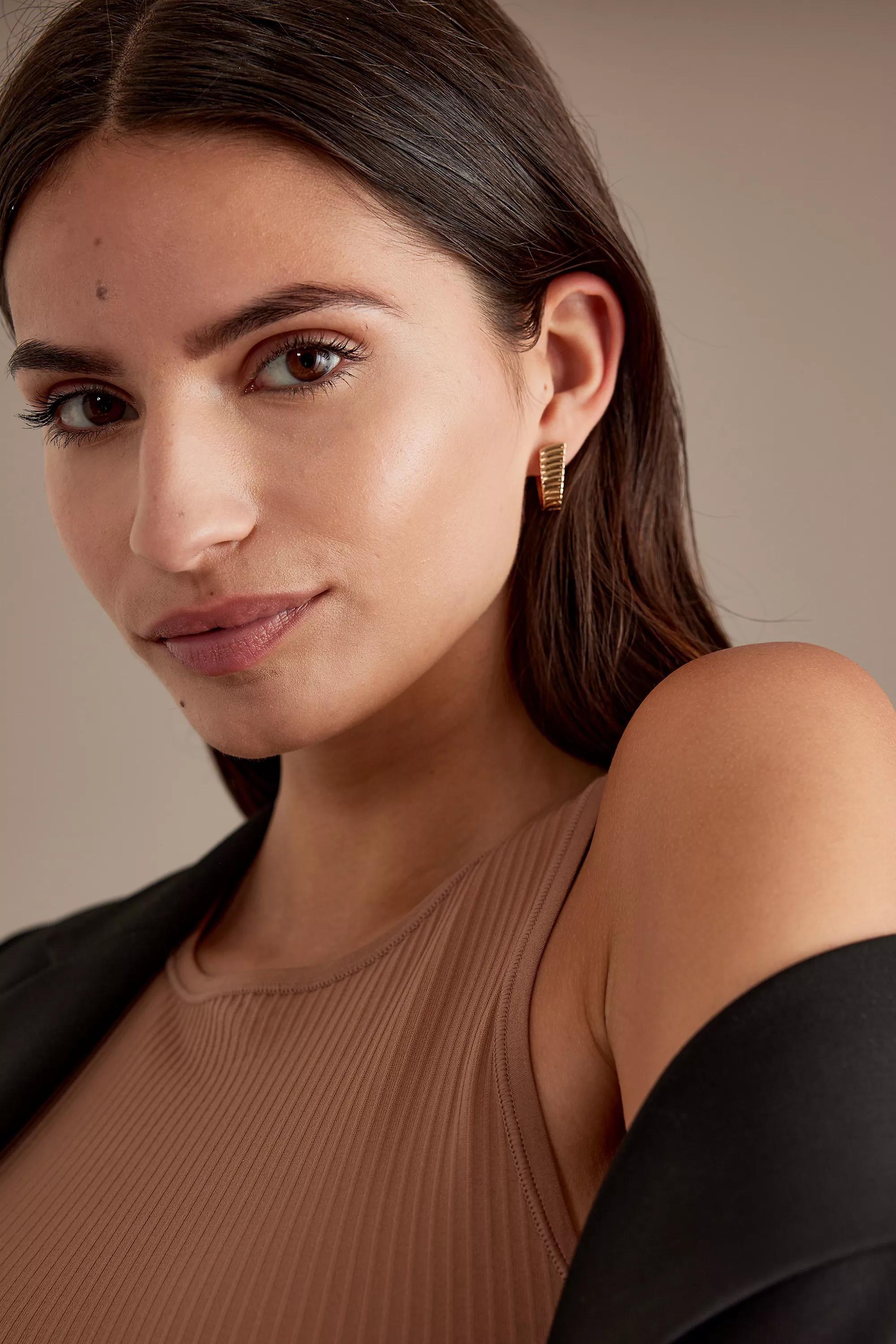 Multi-Ridge Hoop Earrings,Gold, A501_0070, large image number 0