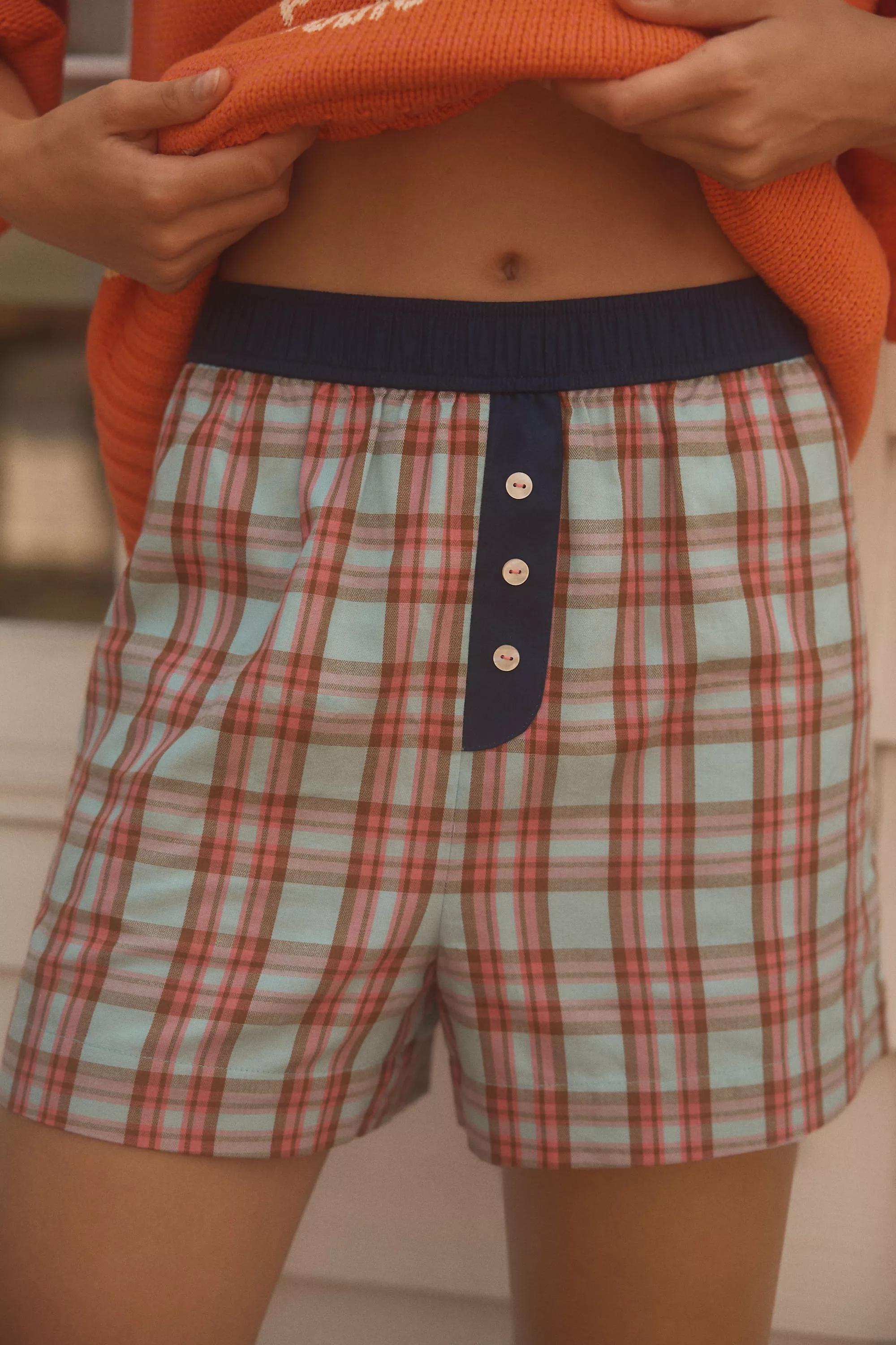 By Anthropologie Flannel Boxer Shorts, Multicolour, A501_0048, medium