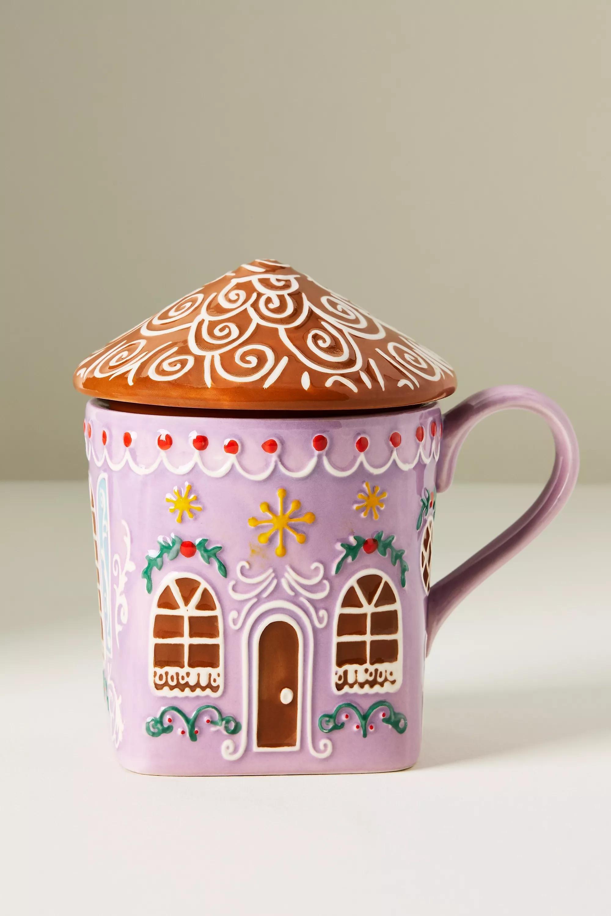 Gingerbread House Stoneware Mug, Pink, A501_0066, large image number 5