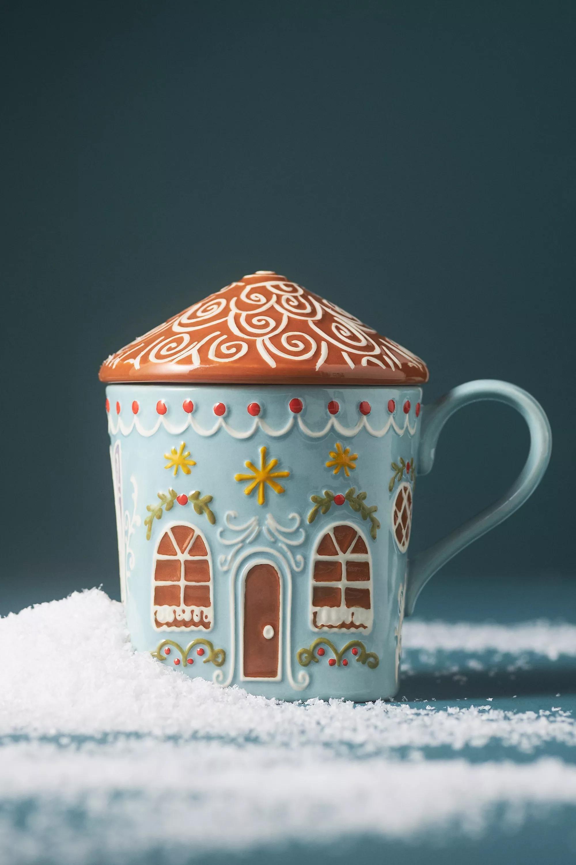 Gingerbread House Stoneware Mug, Green, A501_0102, medium