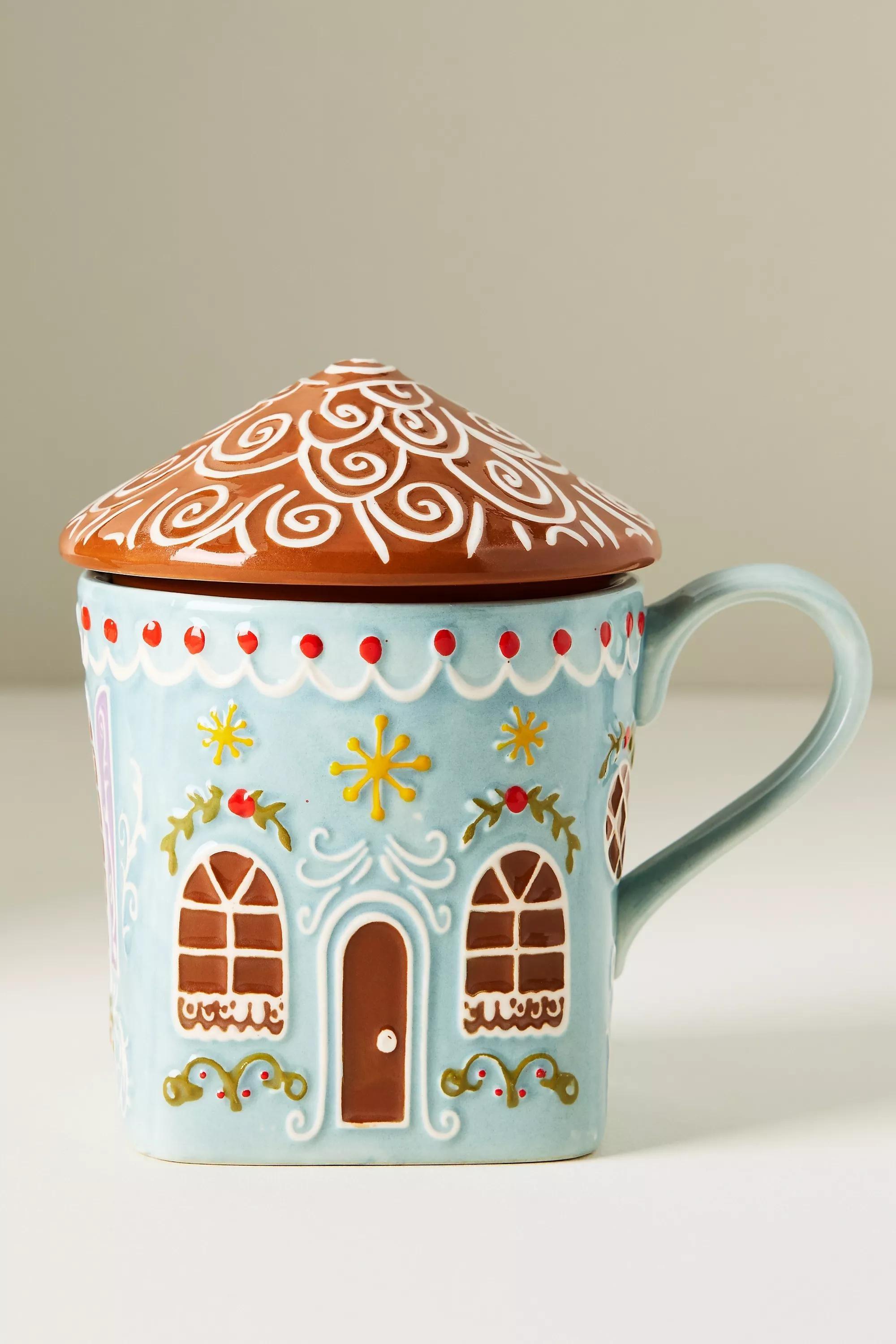 Gingerbread House Stoneware Mug, Green, A501_0102, large image number 5