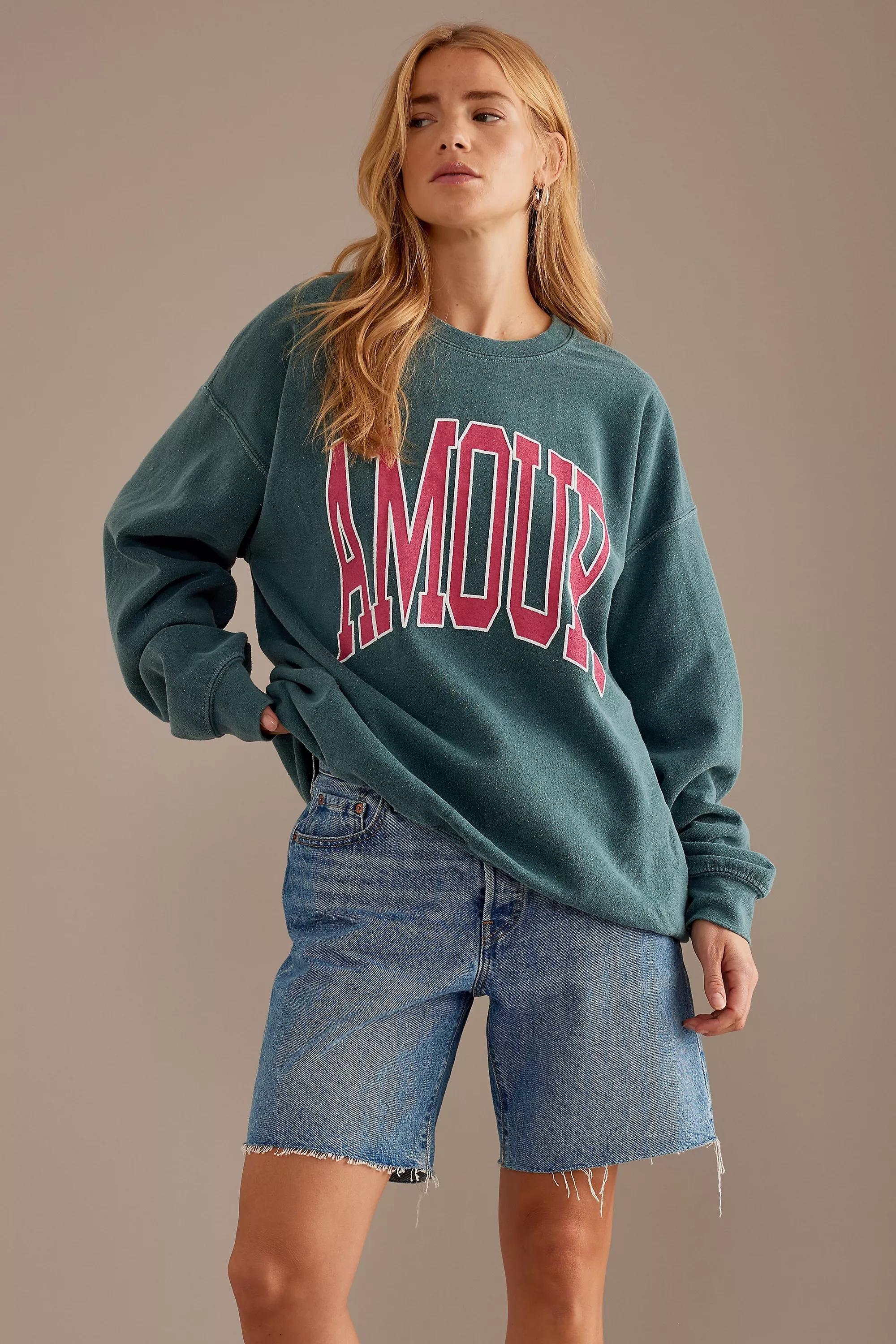 Maeve Amour Oversized Crew Neck Sweatshirt, Green, , large image number 0