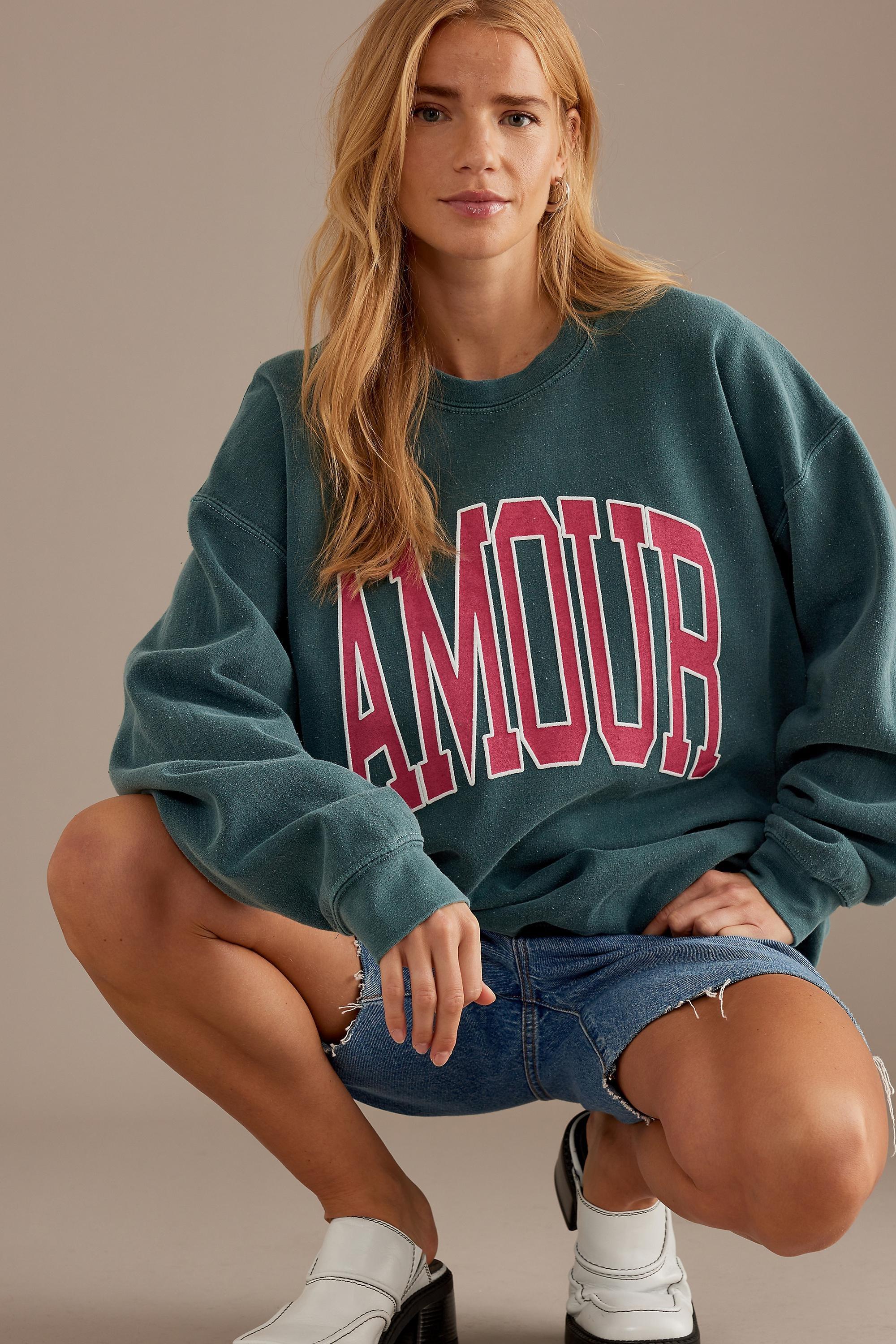Maeve Amour Oversized Crew Neck Sweatshirt, Green, , large image number 2