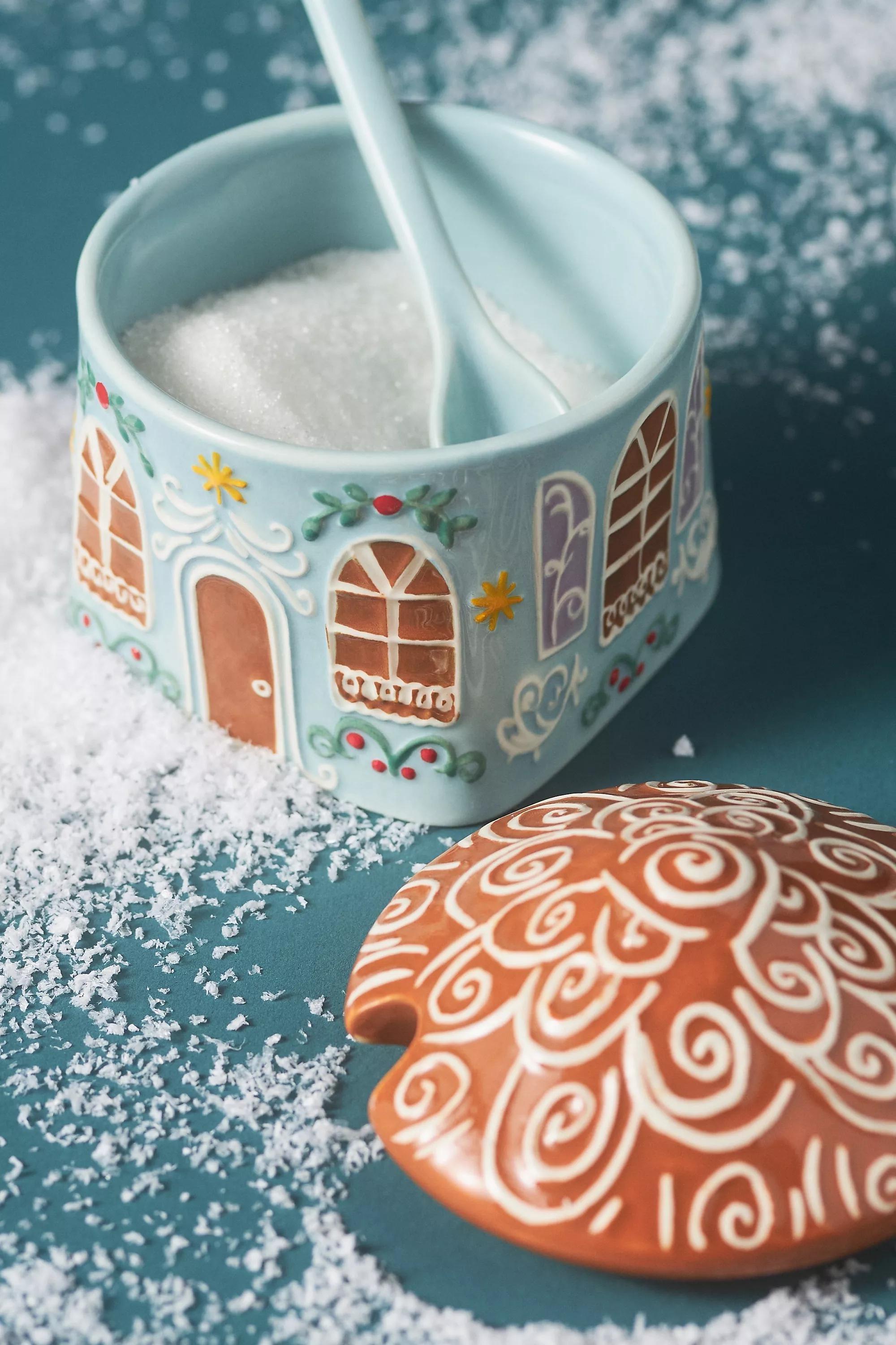 Gingerbread Ceramic Stoneware Sugar Pot, Green, A501_0102, large image number 2