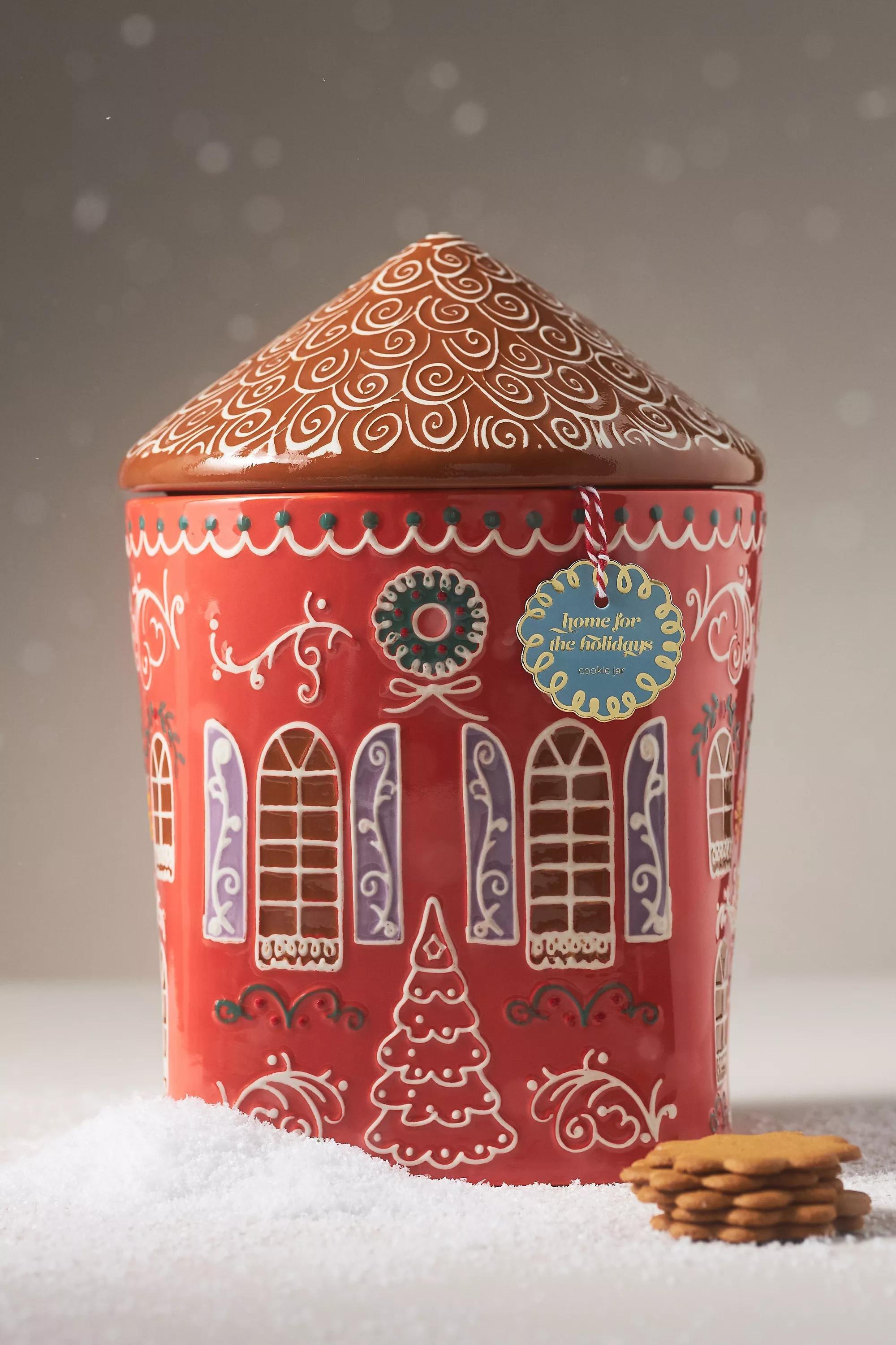 Gingerbread Stoneware Cookie Jar, Red, A501_0063, large image number 0