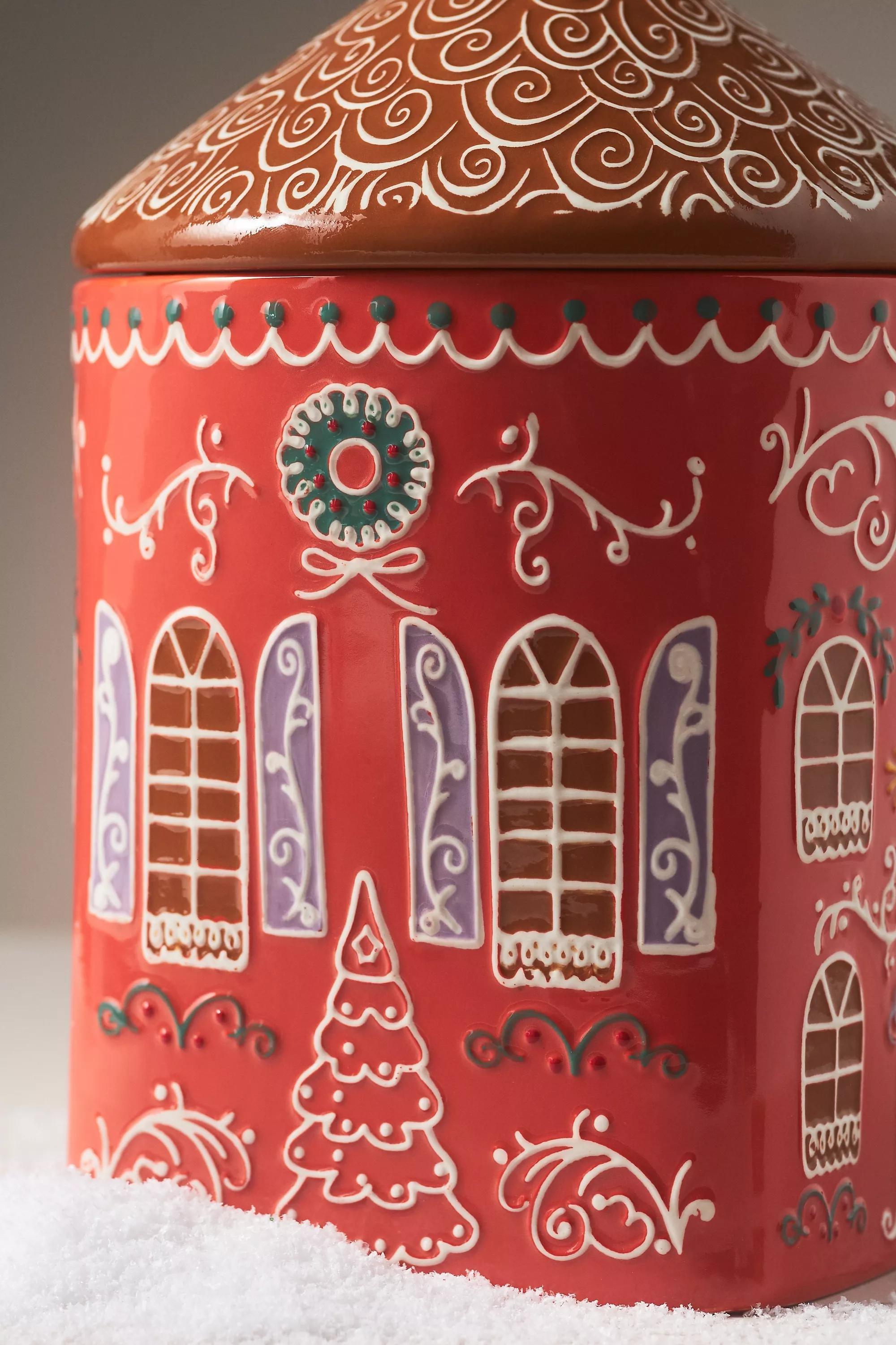 Gingerbread Stoneware Cookie Jar, Red, A501_0063, large image number 1