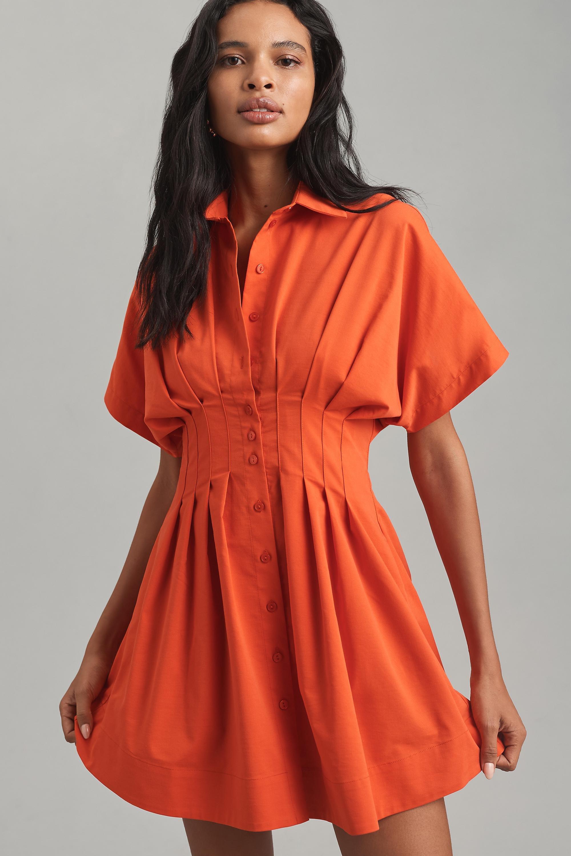 The Tobie Button-Front Pleated Shirt Dress, Red, , large image number 0