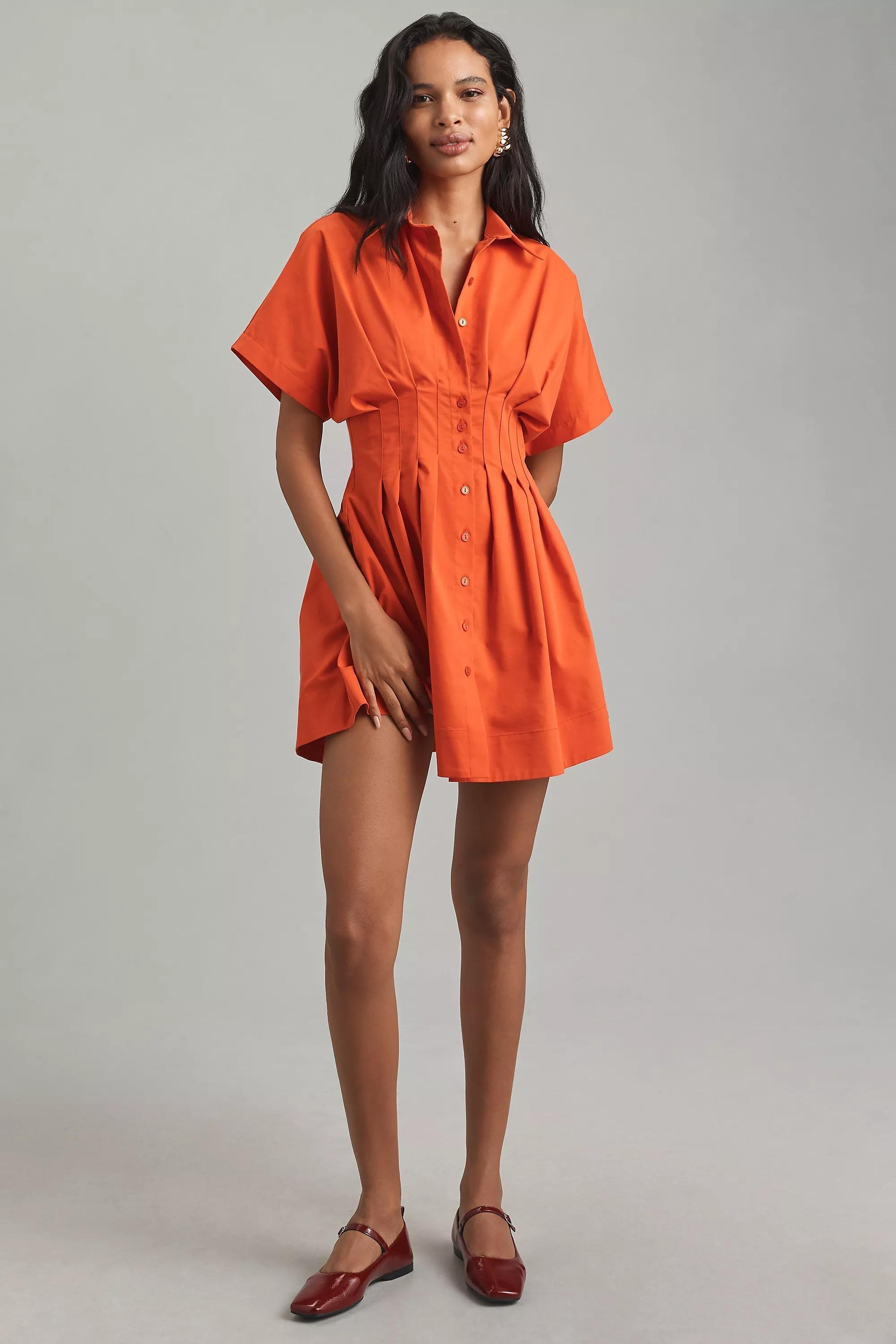 The Tobie Button-Front Pleated Shirt Dress, Red, , large image number 1