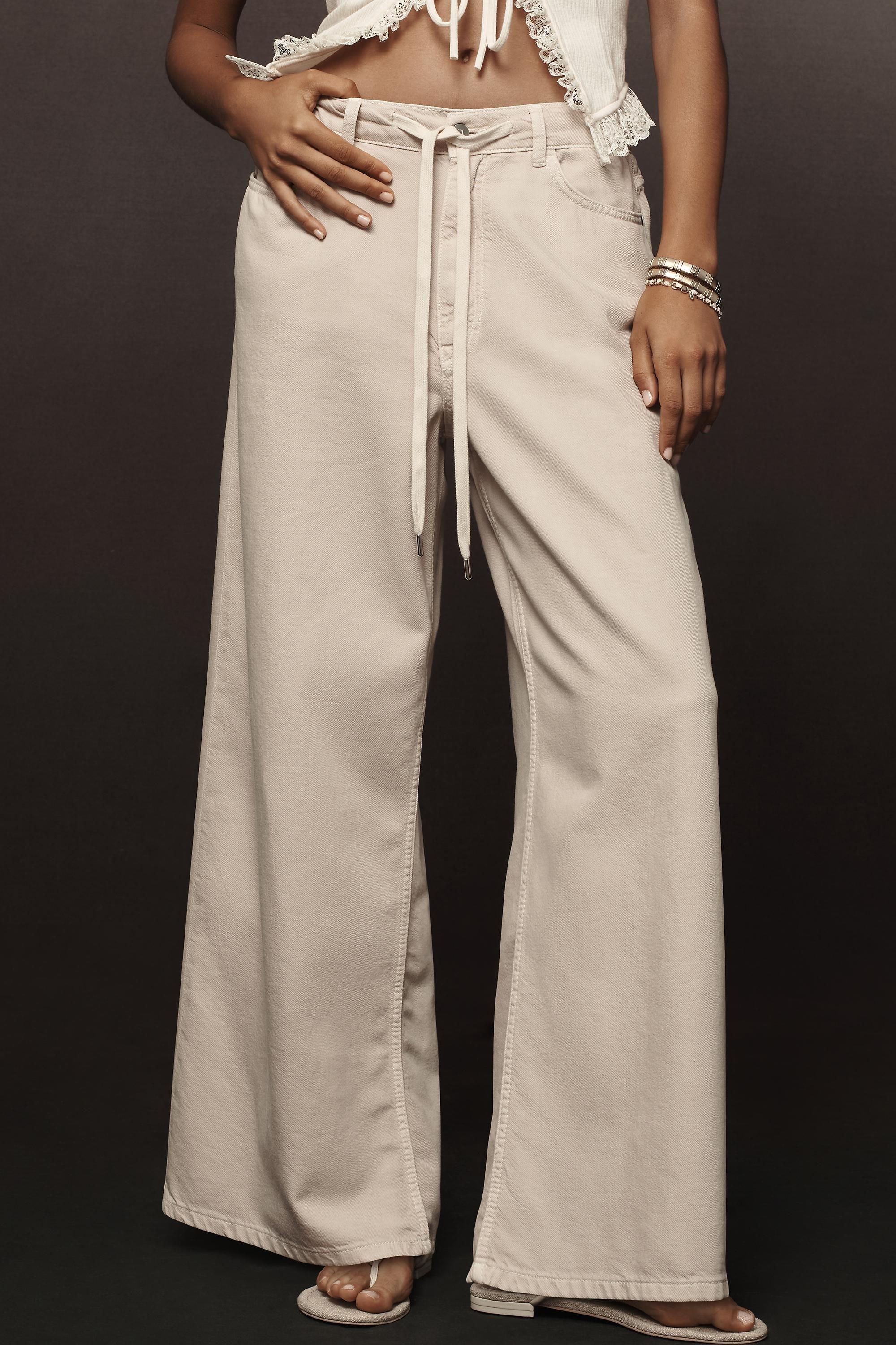 Pilcro Tie-Waist Wide-Leg Trousers, Pearl, , large image number 1