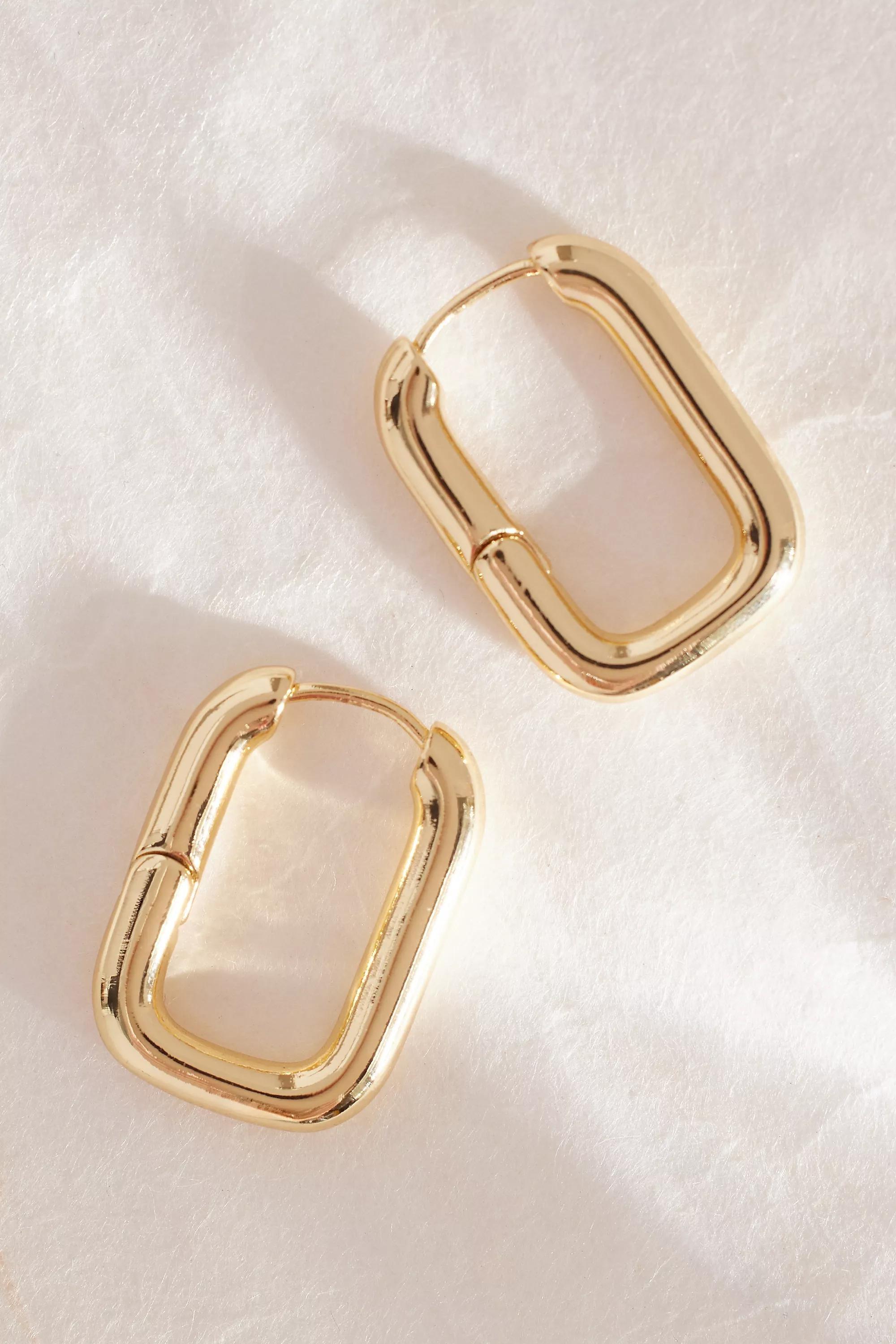 Rectangle Huggie Hoop Earrings, Gold-Plated, A501_0070, large image number 2