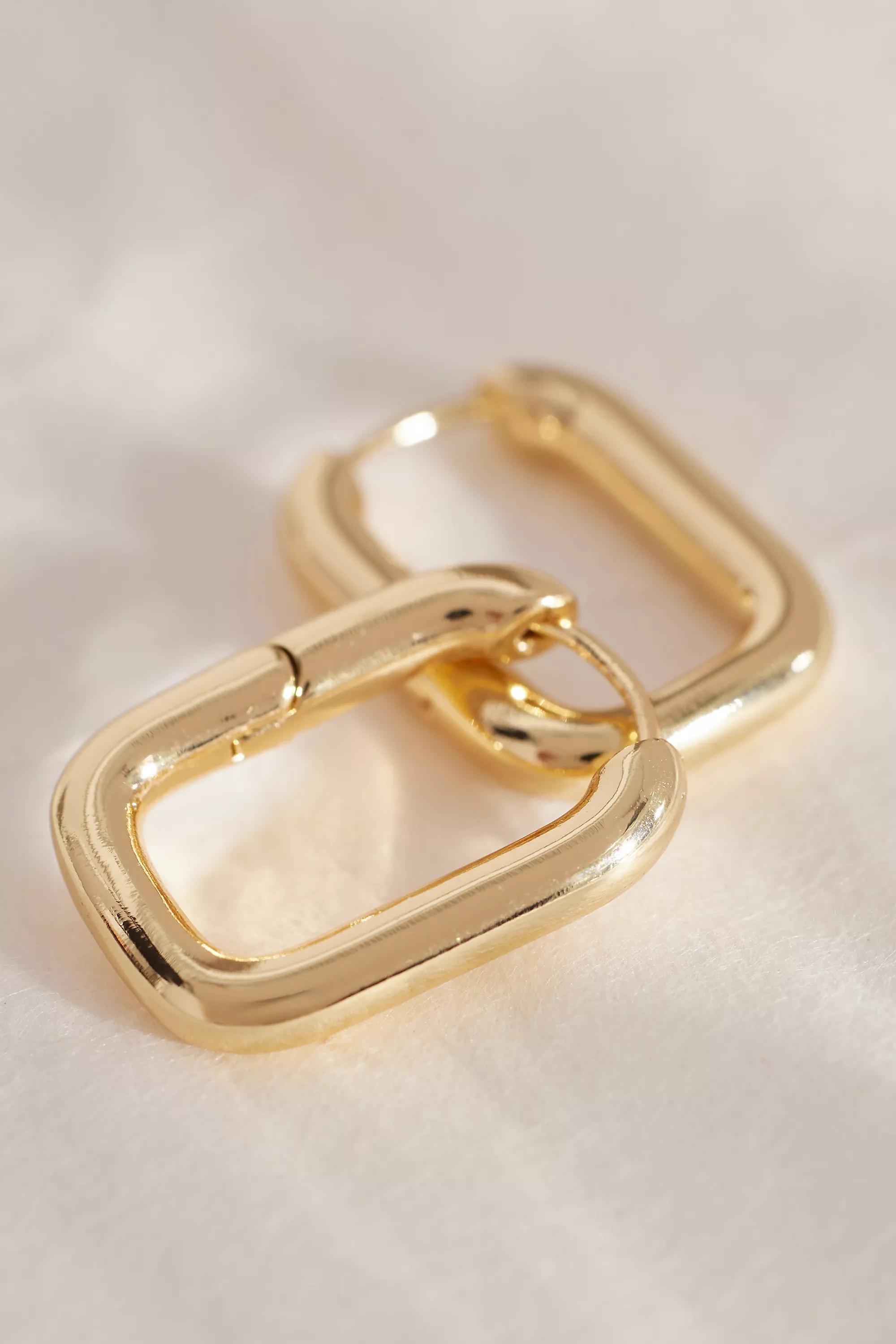 Rectangle Huggie Hoop Earrings, Gold-Plated, A501_0070, large image number 3