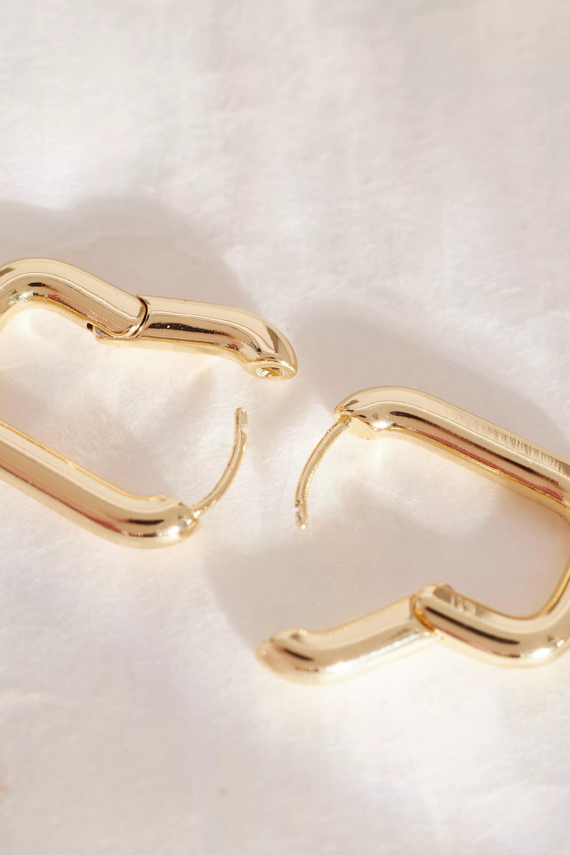 Rectangle Huggie Hoop Earrings, Gold-Plated, A501_0070, large image number 4