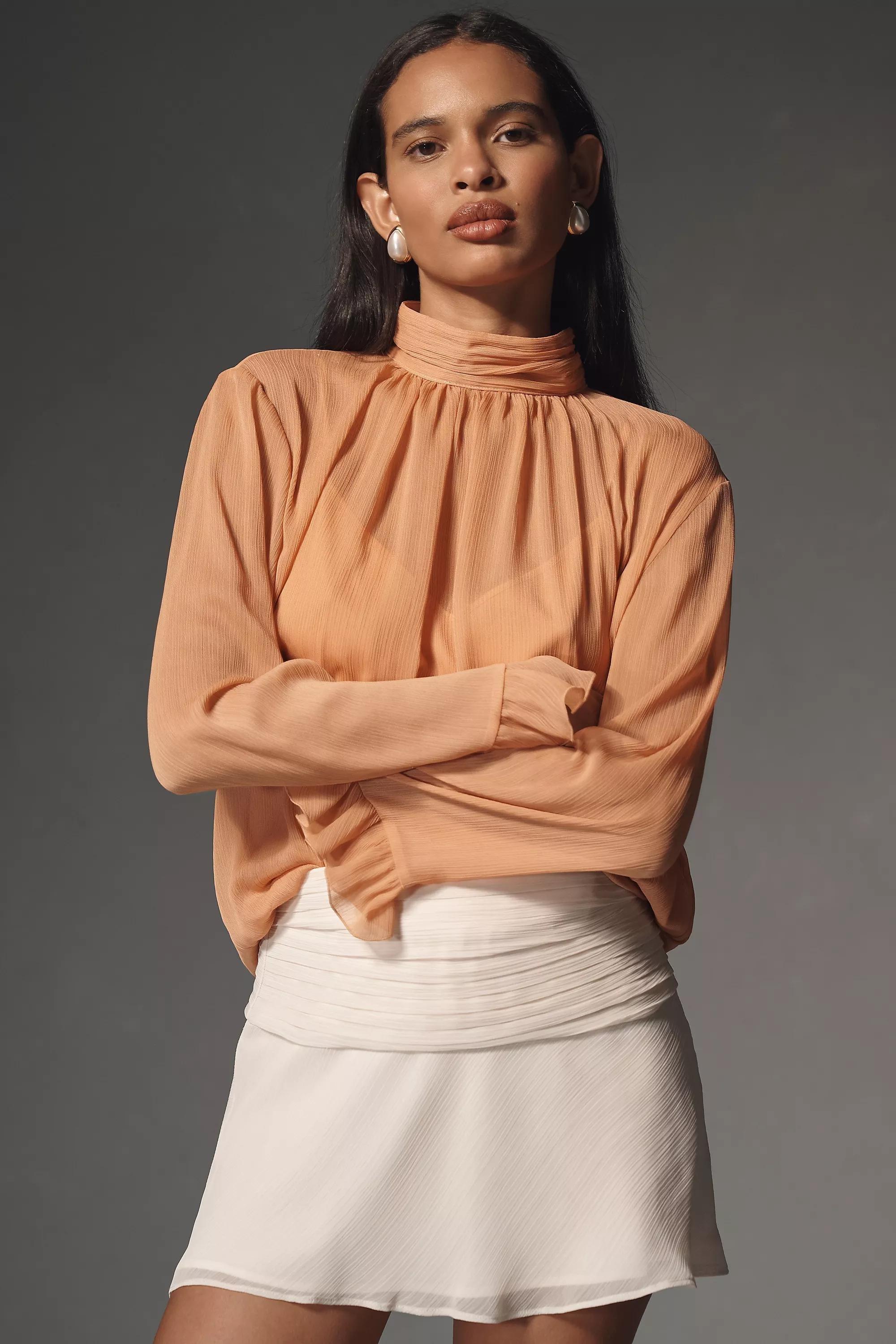 ROSE By Anthropologie Long-Sleeve High-Neck Sheer Blouse, , large image number 0