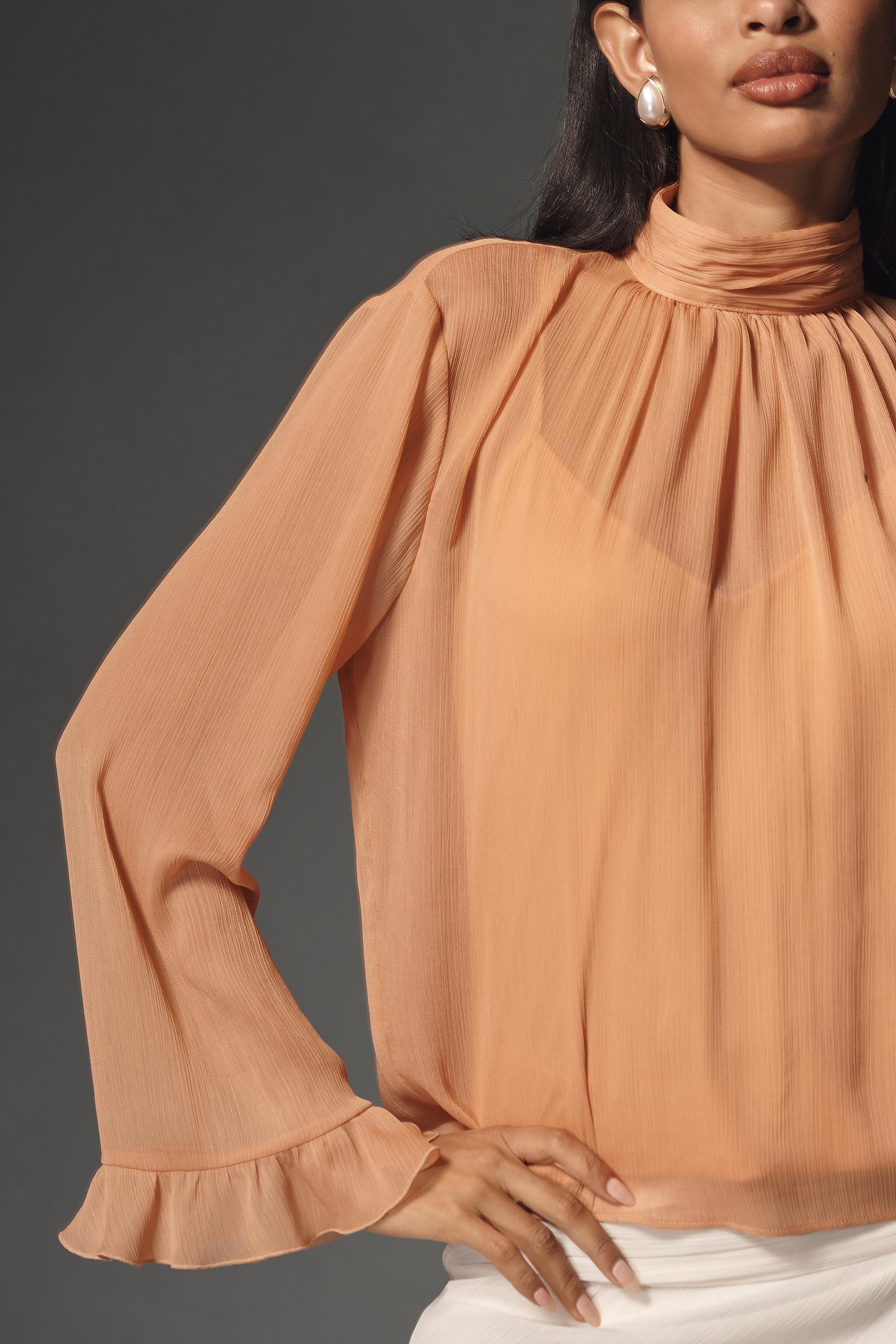 ROSE By Anthropologie Long-Sleeve High-Neck Sheer Blouse, , large image number 2