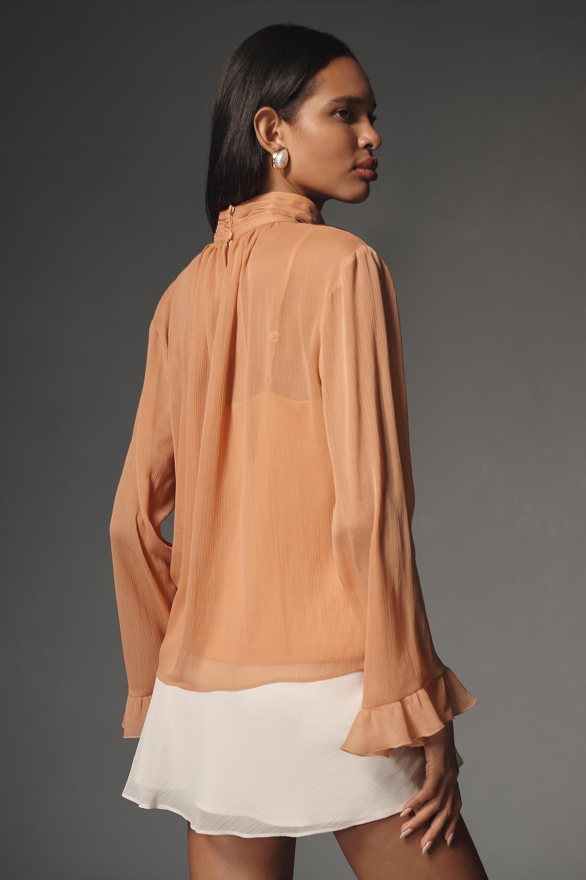 ROSE By Anthropologie Long-Sleeve High-Neck Sheer Blouse, , large image number 3