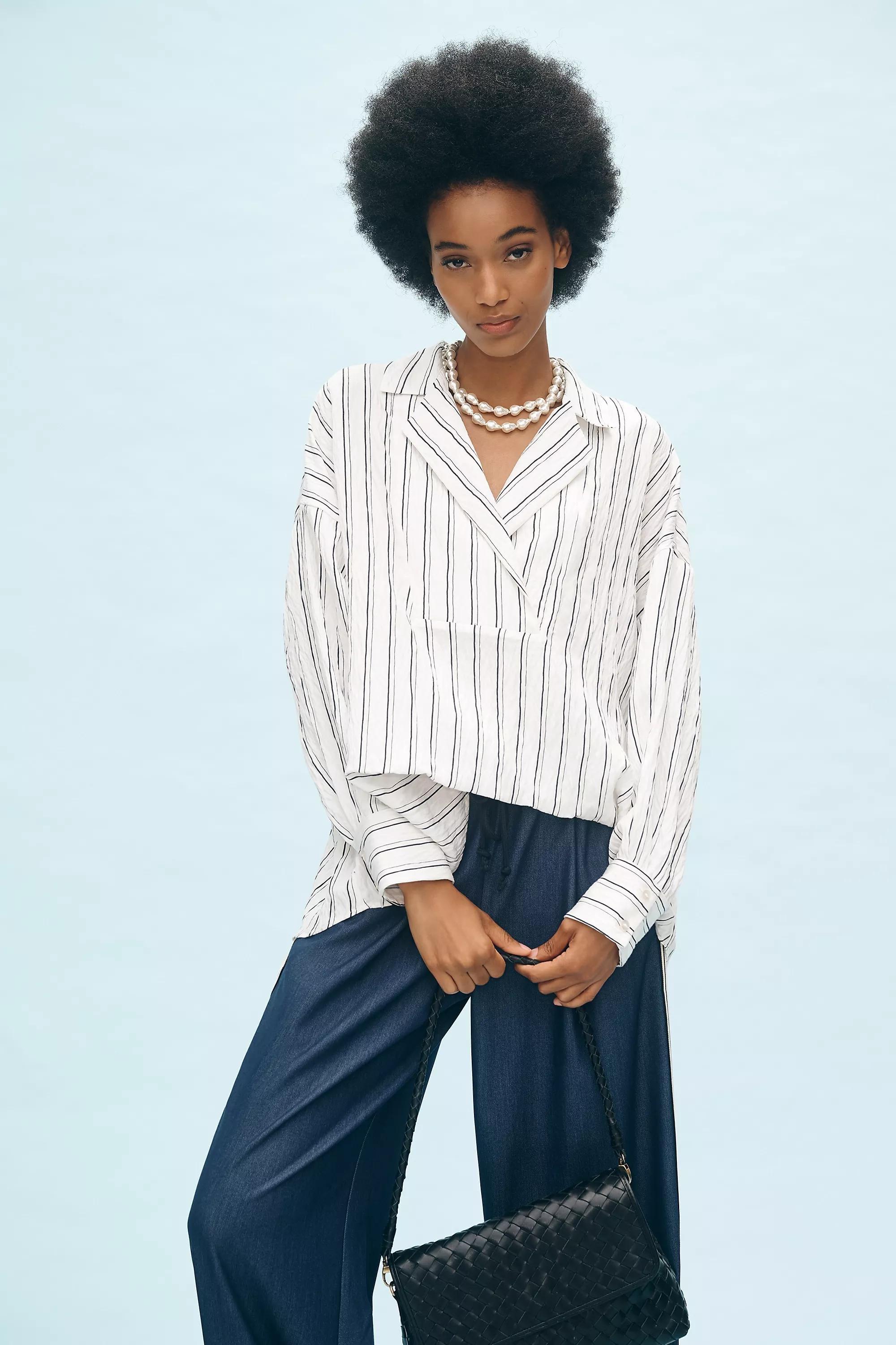 The Dylon Long-Sleeve Wide-Placket Top, Multicolour, , medium