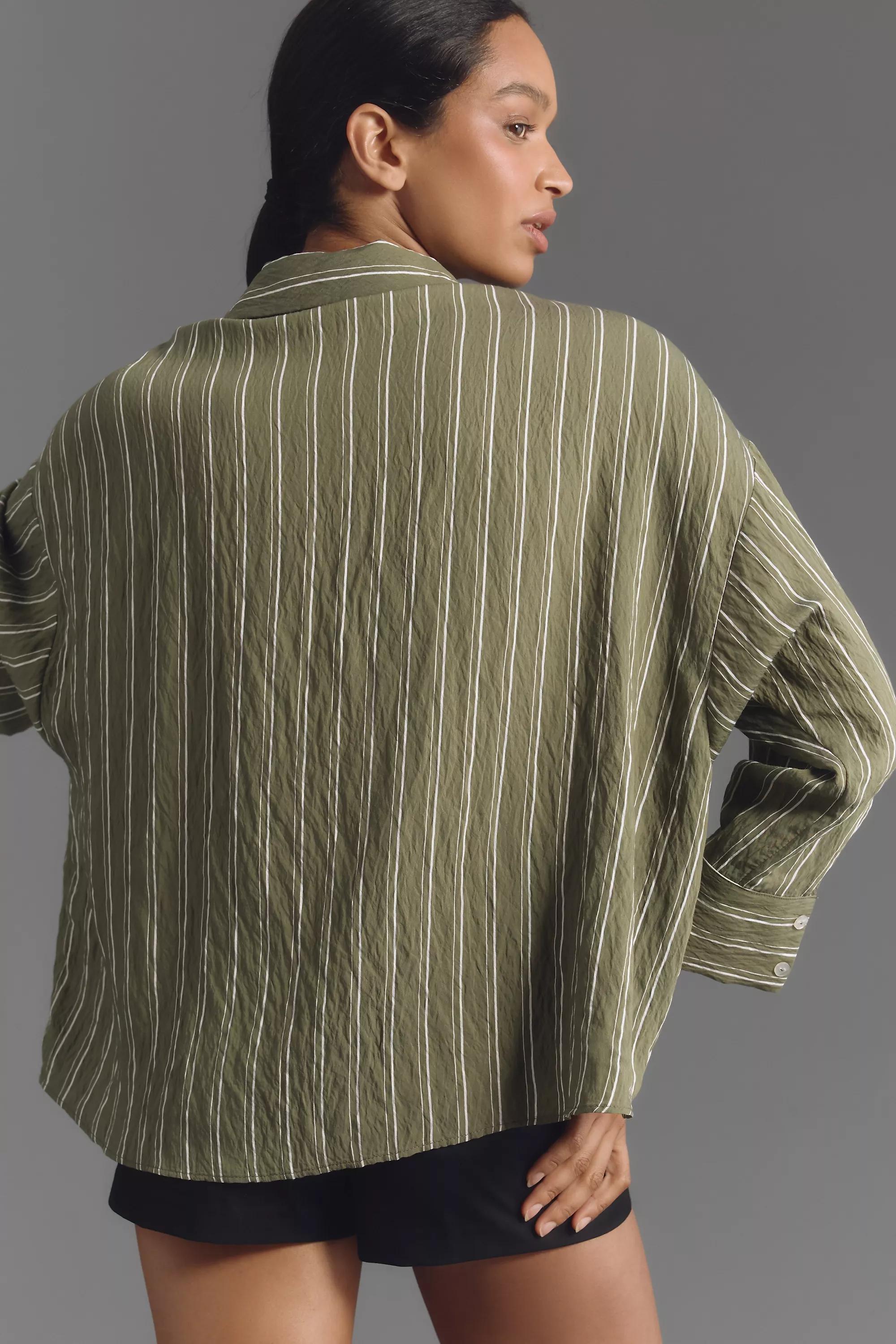 The Dylon Long-Sleeve Wide-Placket Top, Green, A501_0038, medium