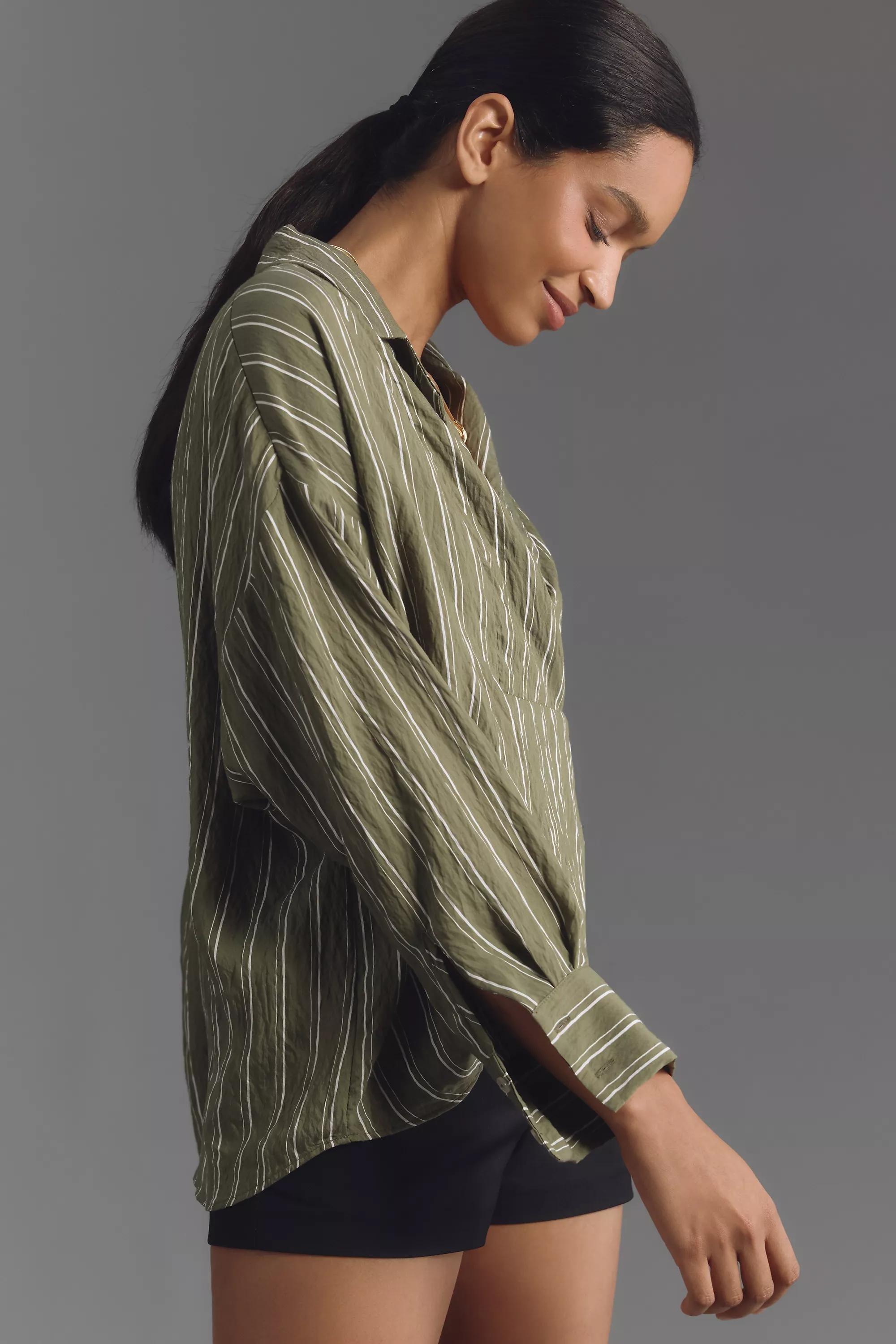 The Dylon Long-Sleeve Wide-Placket Top, Green, , large image number 3