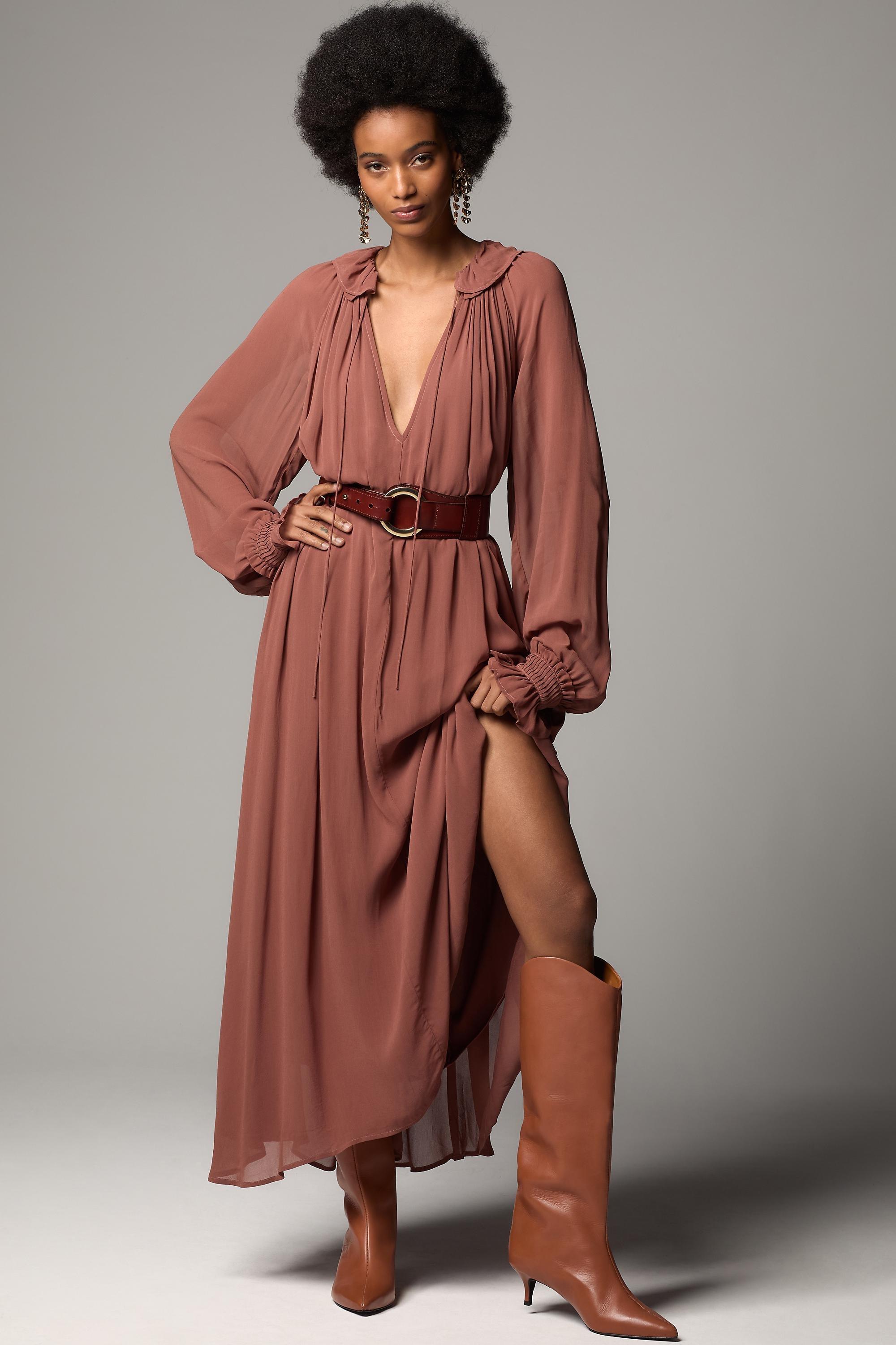 Anthropologie Frills Ruffle Midi, Brown, , large image number 0