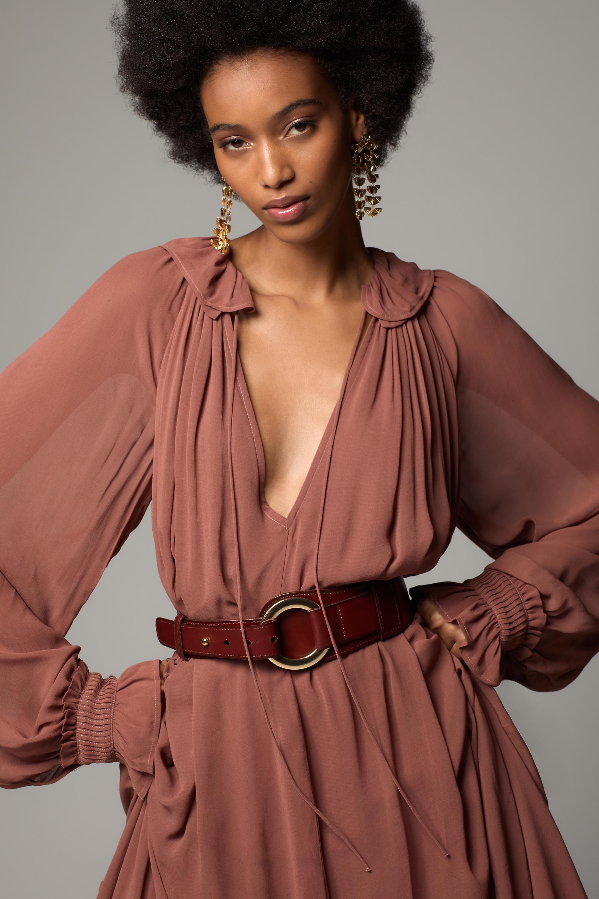 Anthropologie Frills Ruffle Midi, Brown, , large image number 2