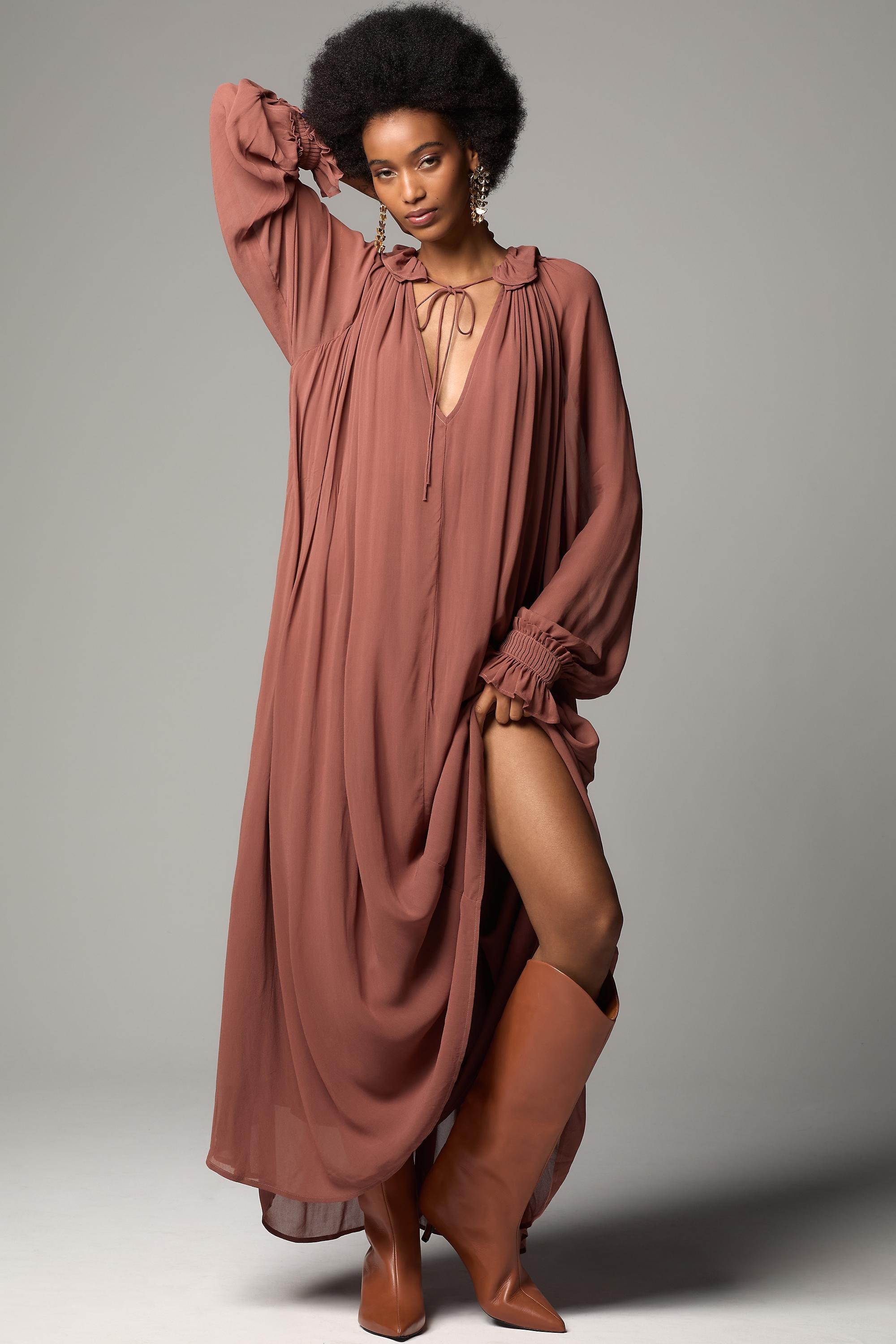 Anthropologie Frills Ruffle Midi, Brown, , large image number 3