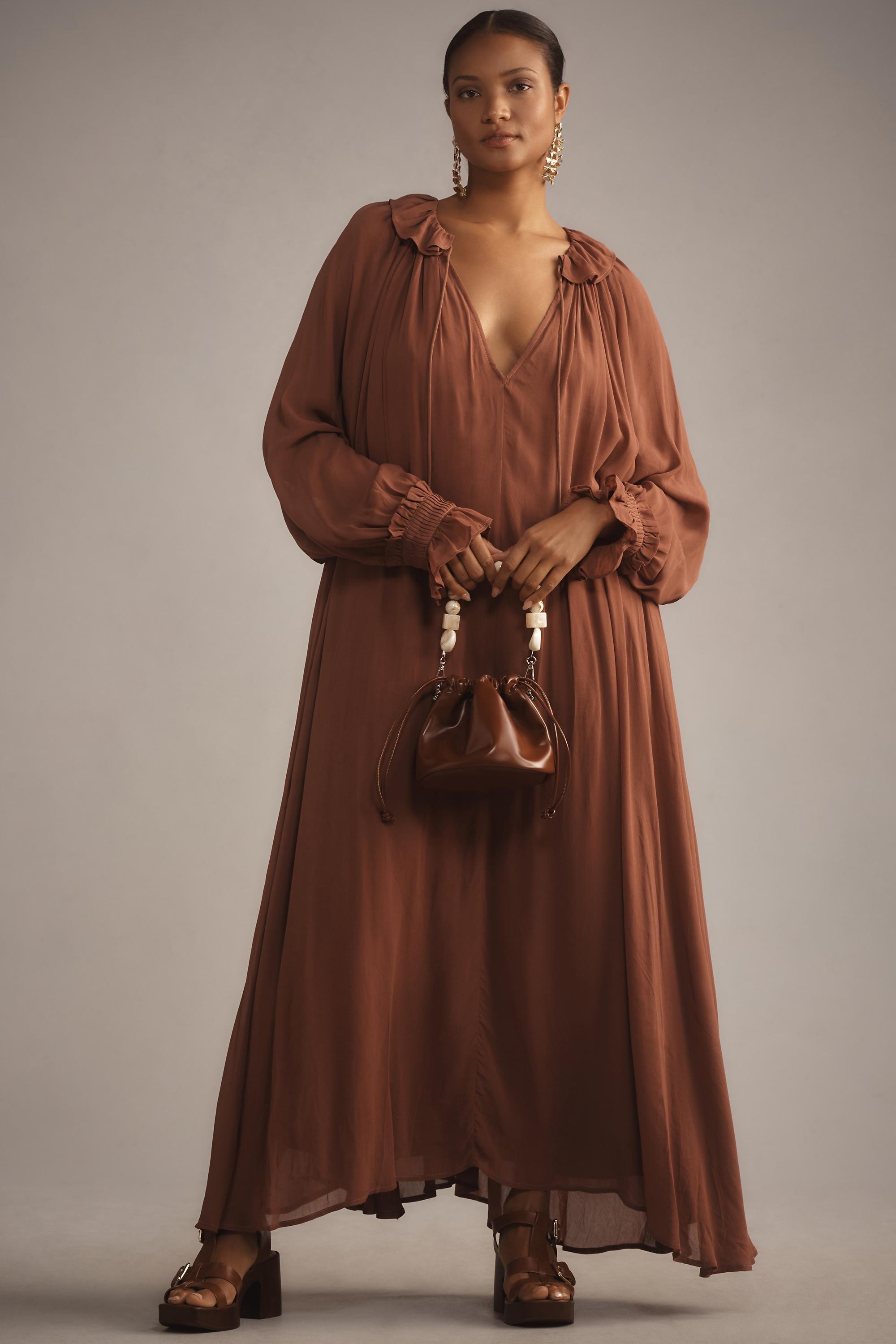 Anthropologie Frills Ruffle Midi, Brown, , large image number 4