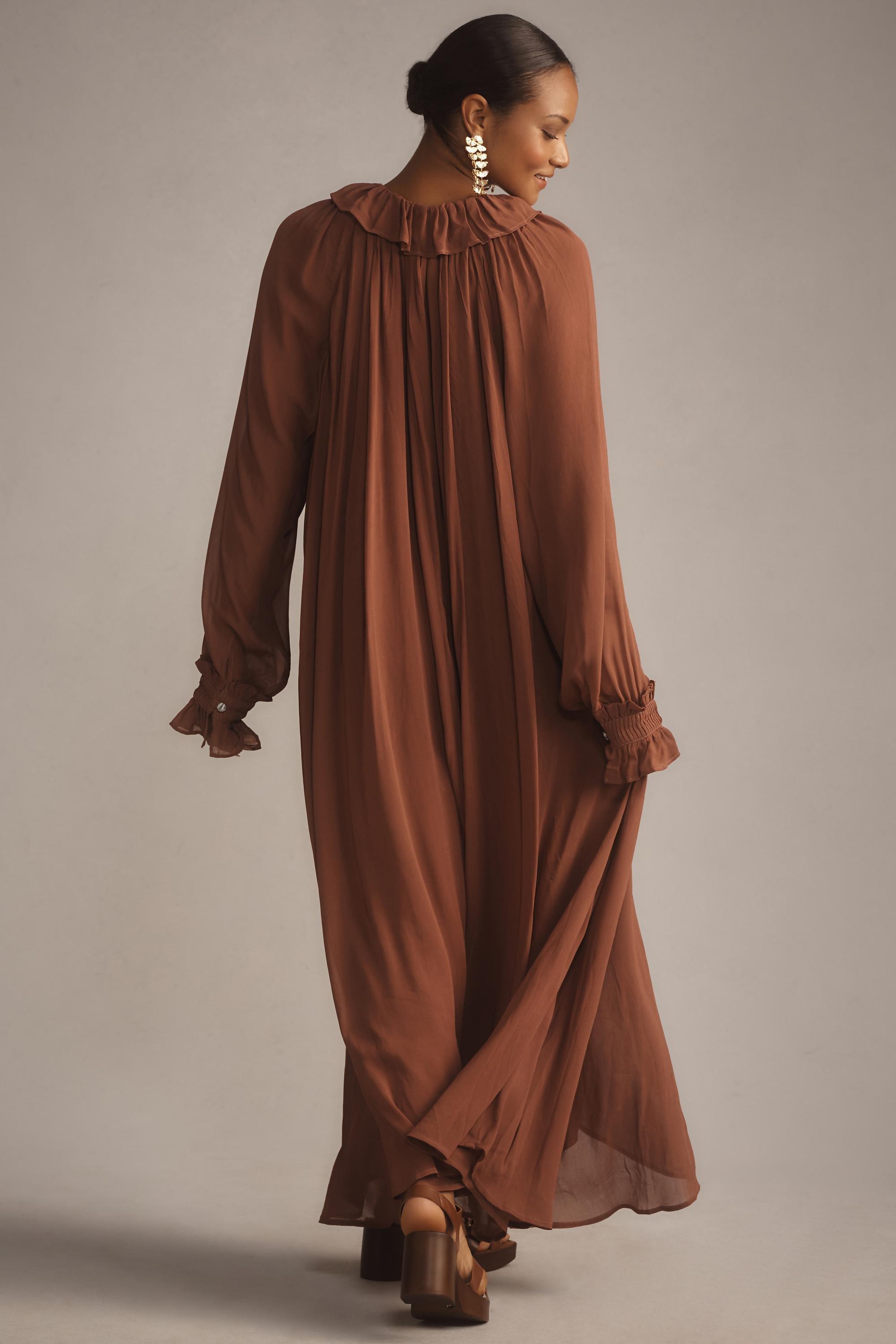 Anthropologie Frills Ruffle Midi, Brown, , large image number 5