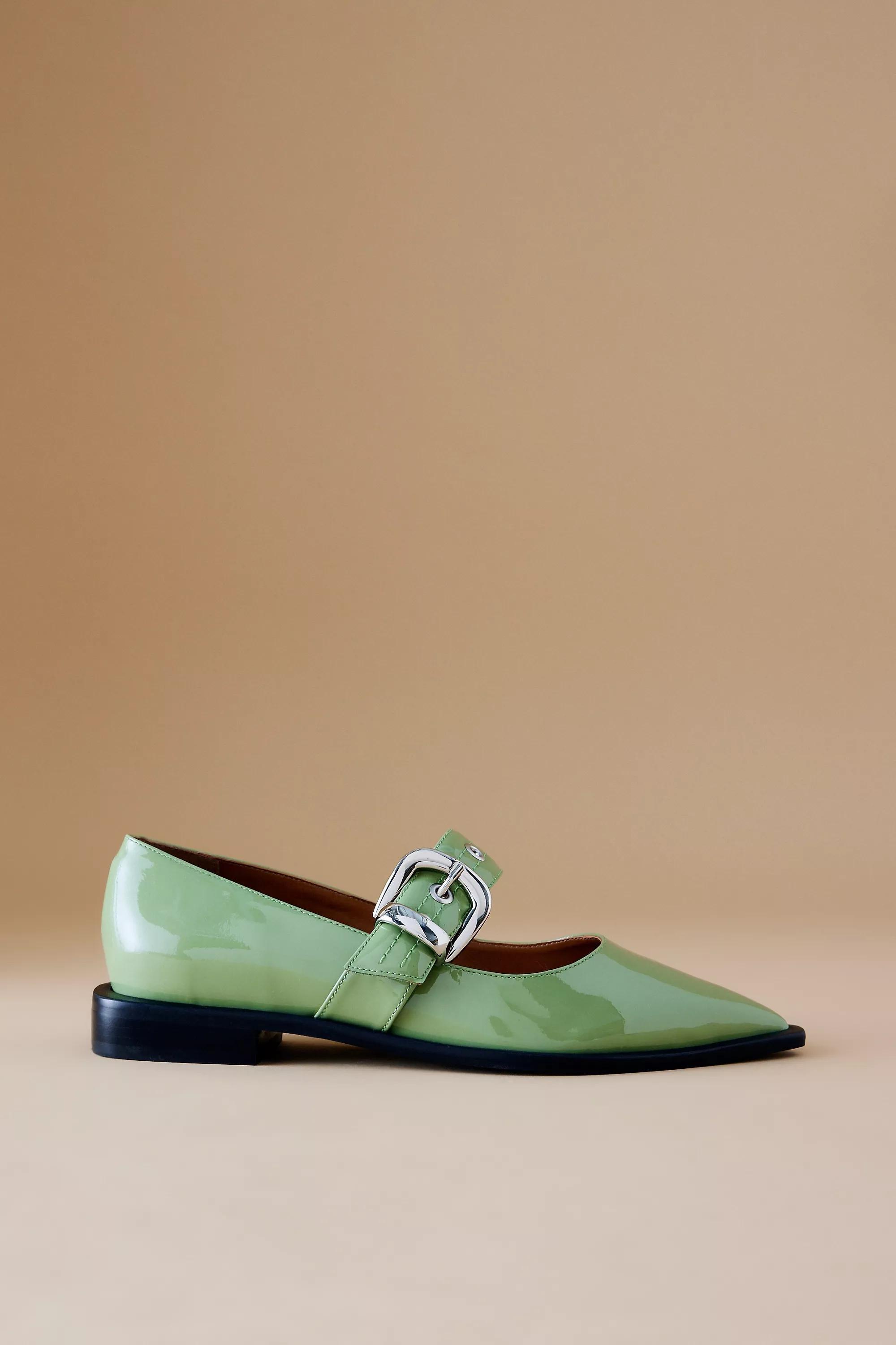 By Maeve Pointed-Toe Moto Mary Jane Flats, Green, , large image number 0