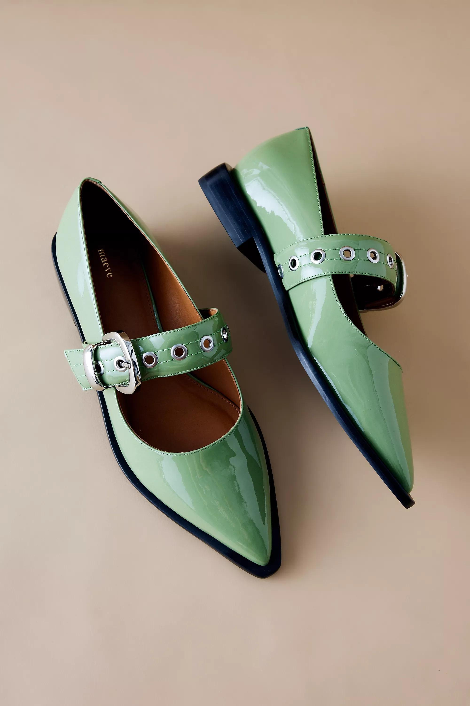 By Maeve Pointed-Toe Moto Mary Jane Flats, Green, , large image number 1