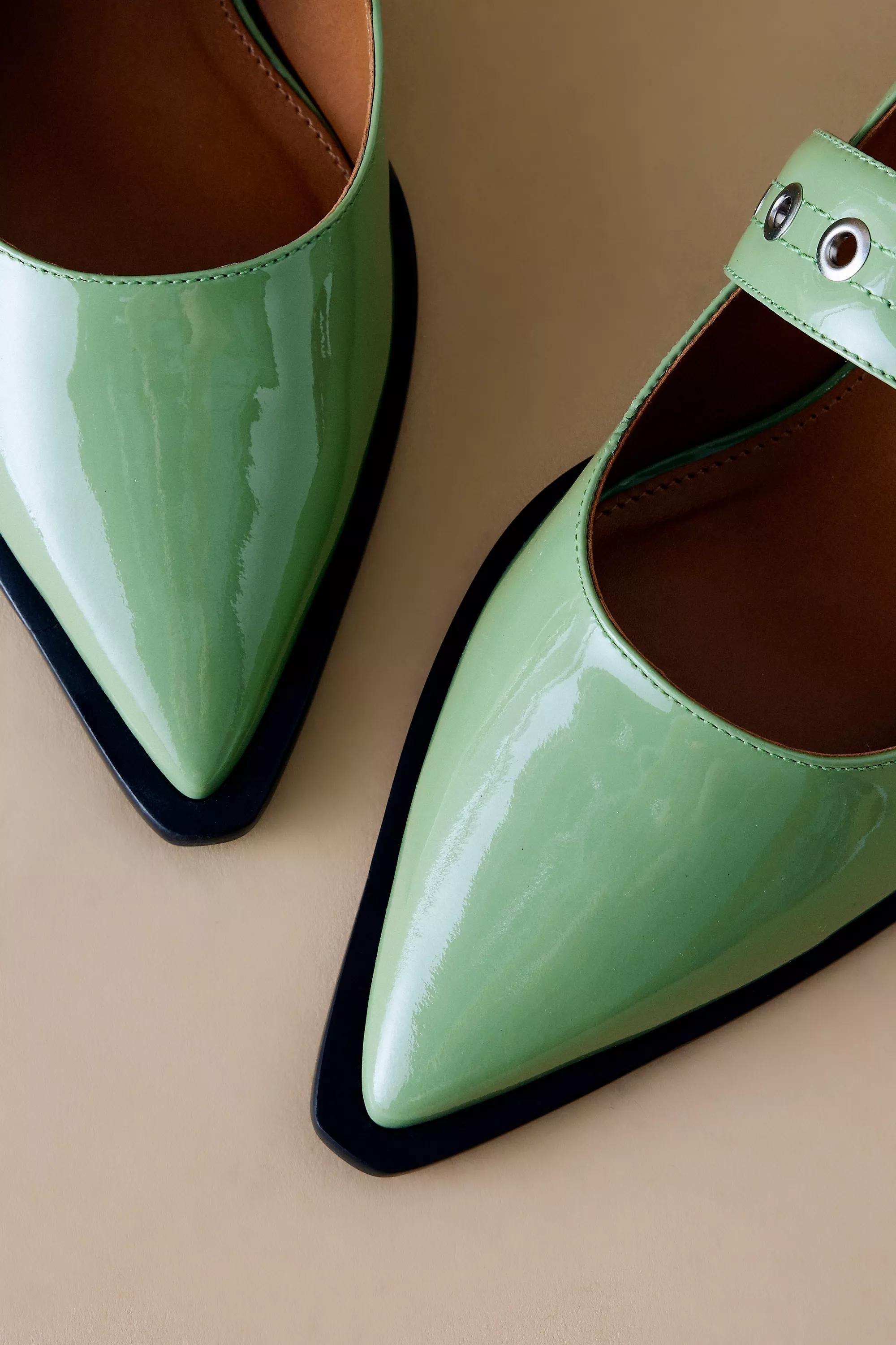 By Maeve Pointed-Toe Moto Mary Jane Flats, Green, , large image number 2