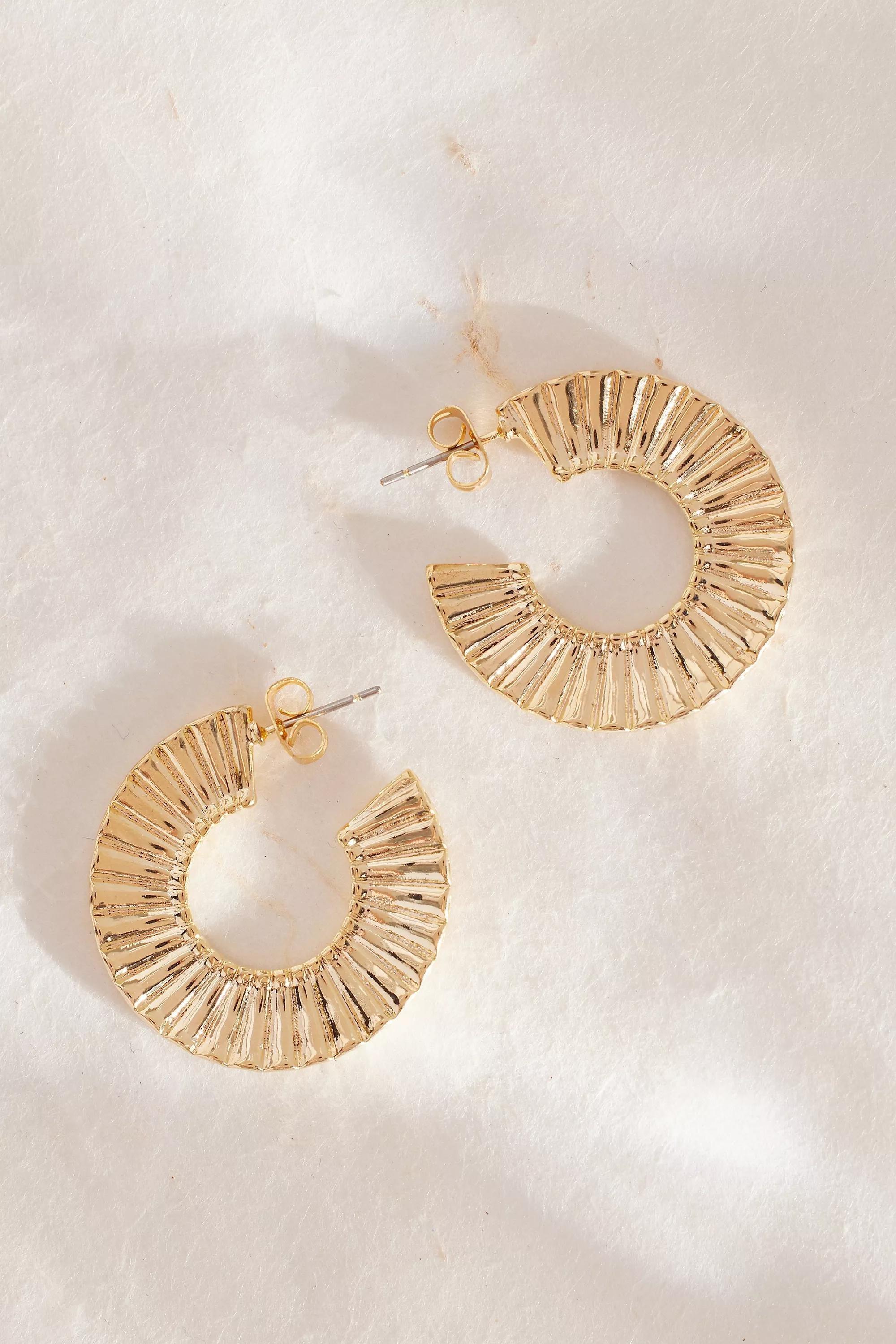Fan Hoop Earrings, Gold, A501_0070, large image number 0