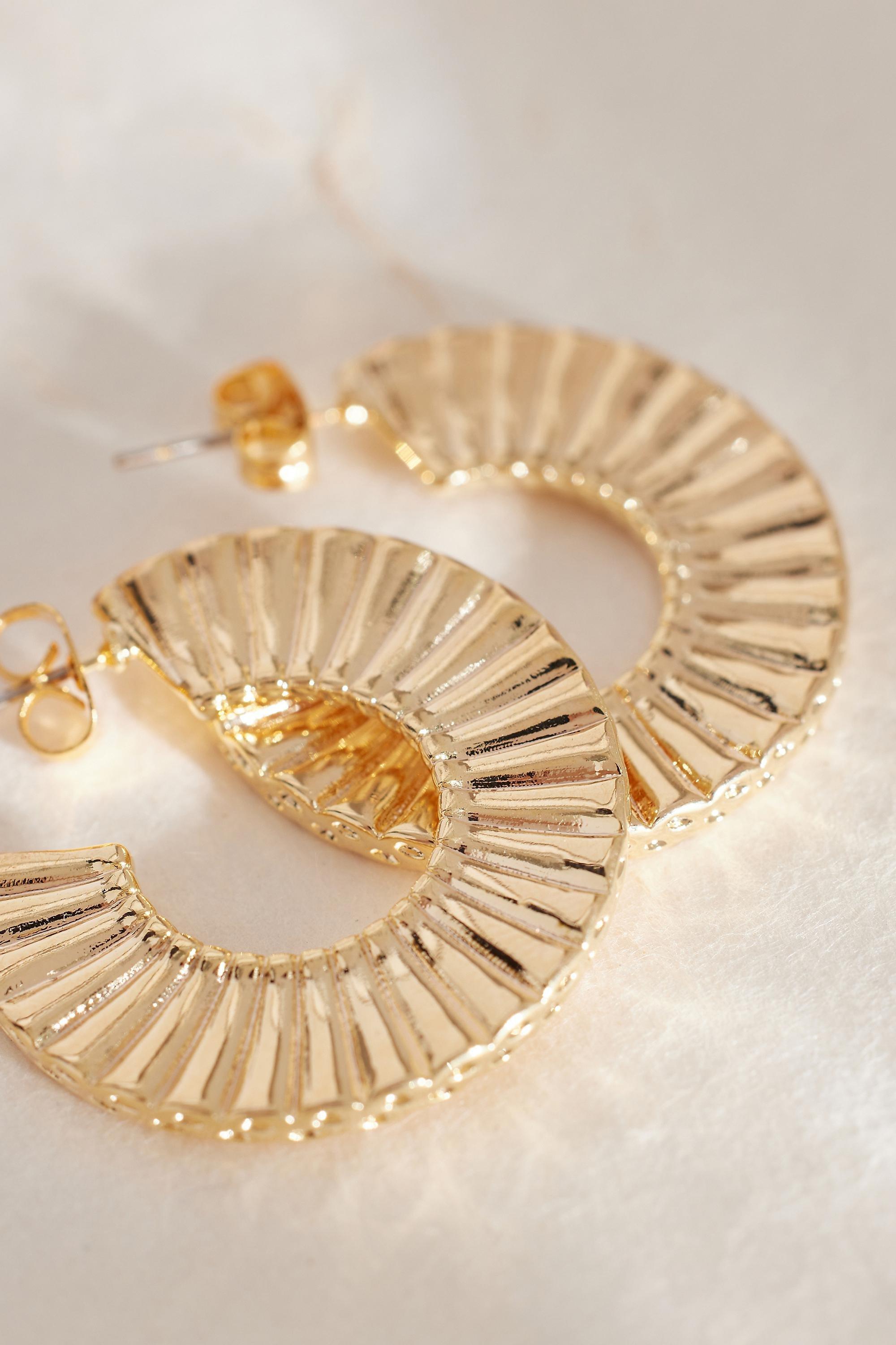 Fan Hoop Earrings, Gold, A501_0070, large image number 1