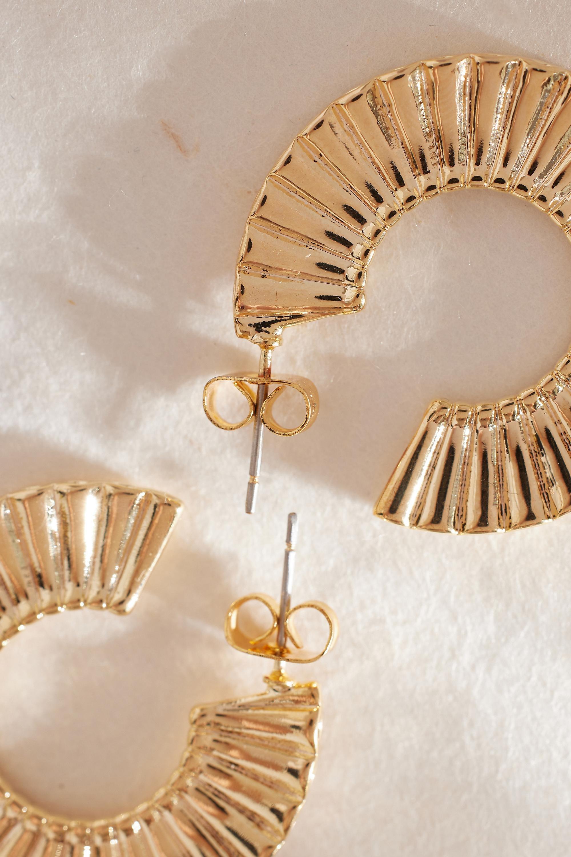 Fan Hoop Earrings, Gold, A501_0070, large image number 2