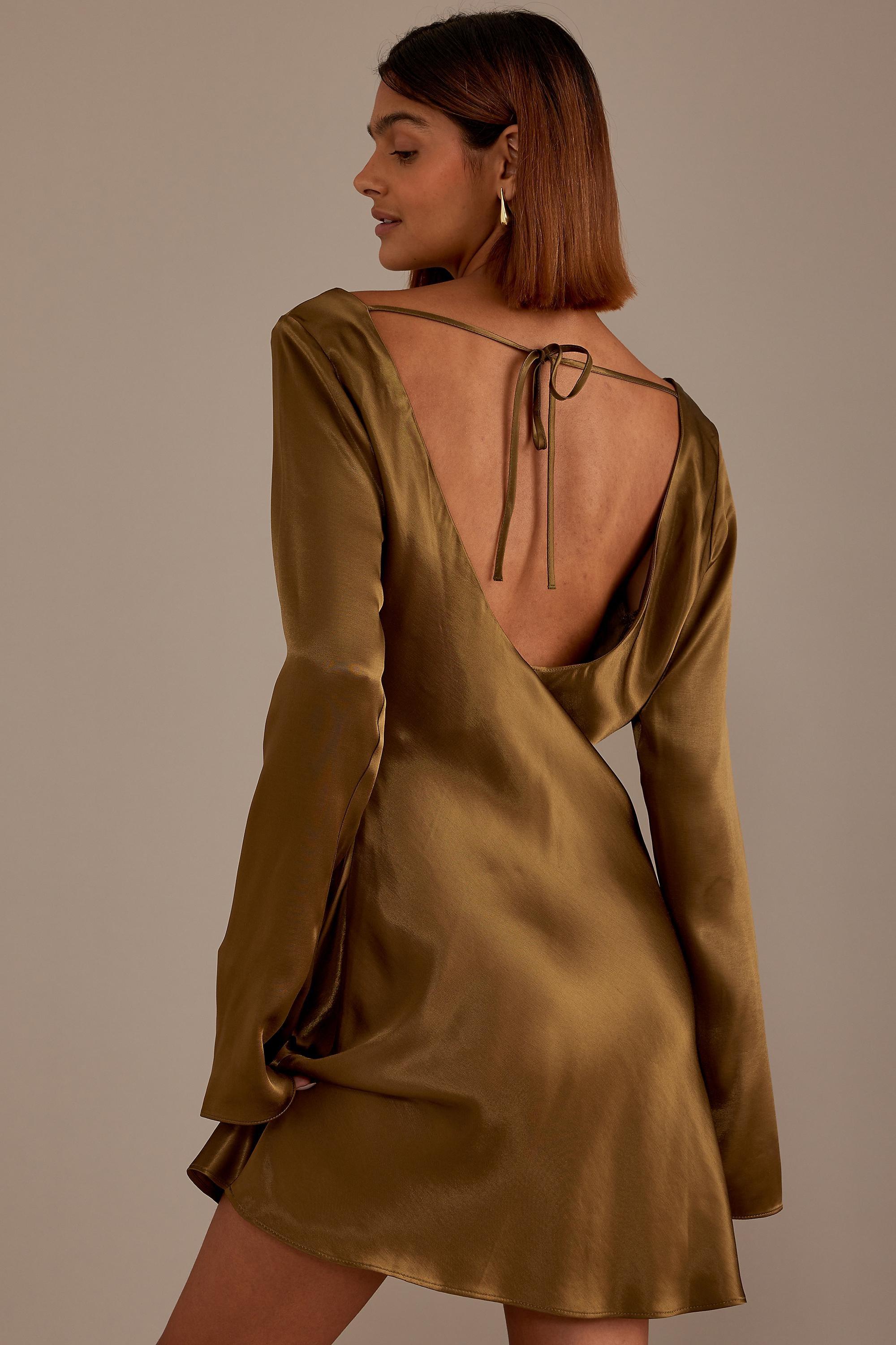 OLIVE Long-Sleeve Satin Bias Cut Mini Slip Dress, , large image number 2