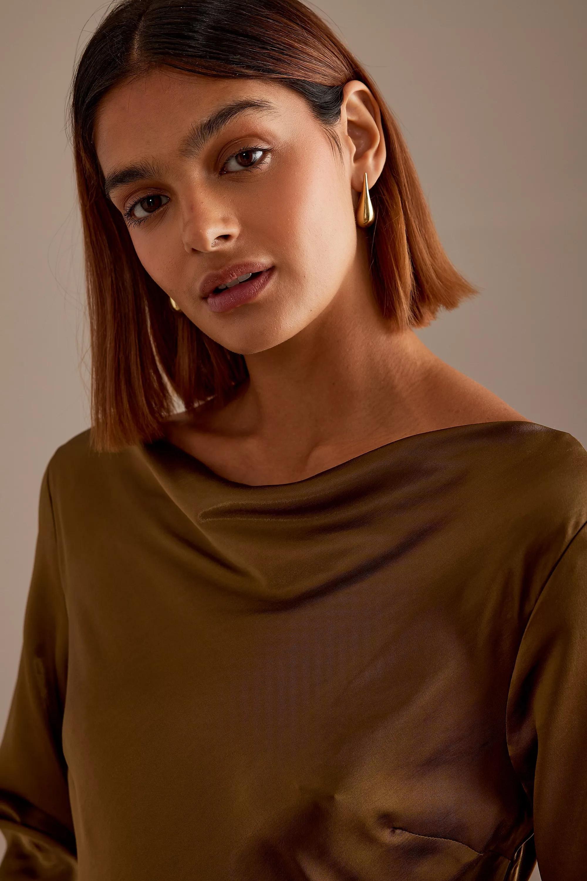 OLIVE Long-Sleeve Satin Bias Cut Mini Slip Dress, , large image number 4