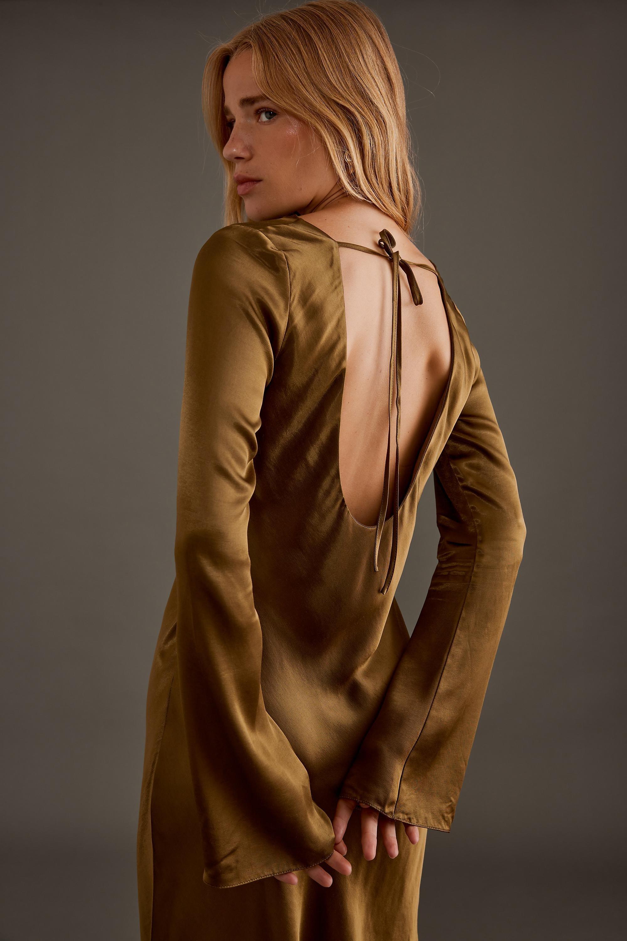 OLIVE Long-Sleeve Satin Bias Cut Mini Slip Dress, , large image number 5