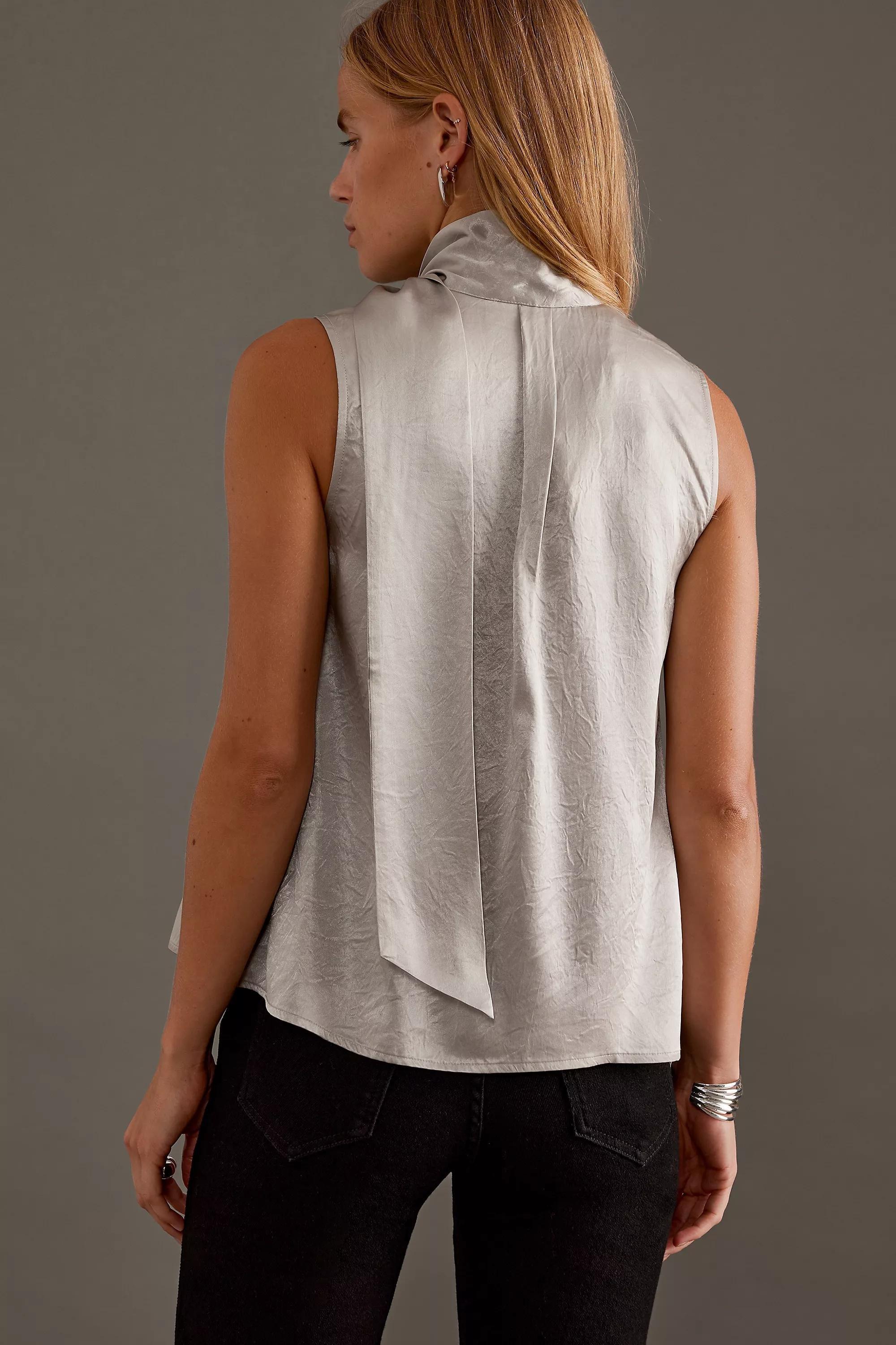 Anthropologie Satin Finish Blouse, Silver, , large image number 4
