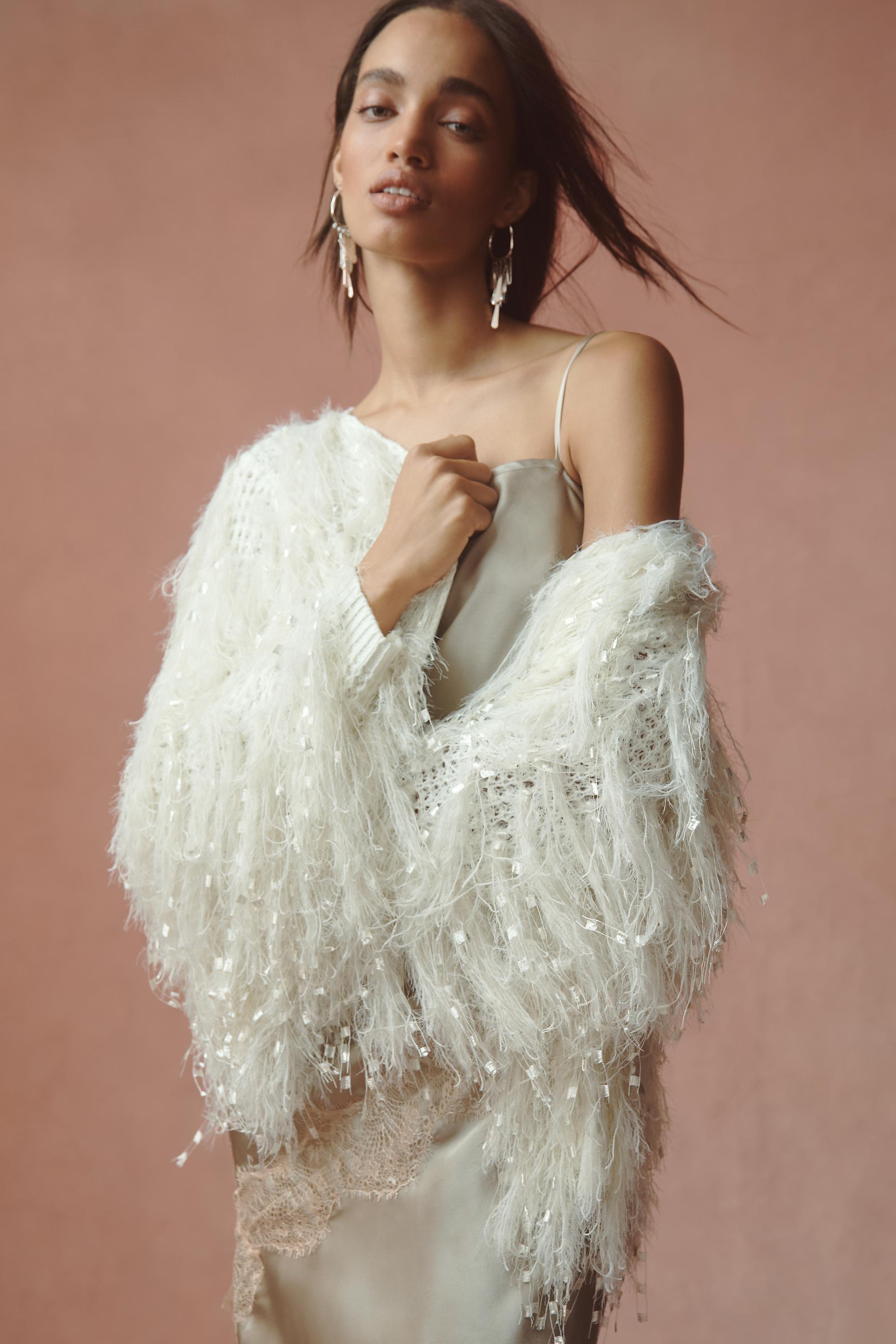 Anthropologie Textured Knitted Cardigan, Cream, , medium