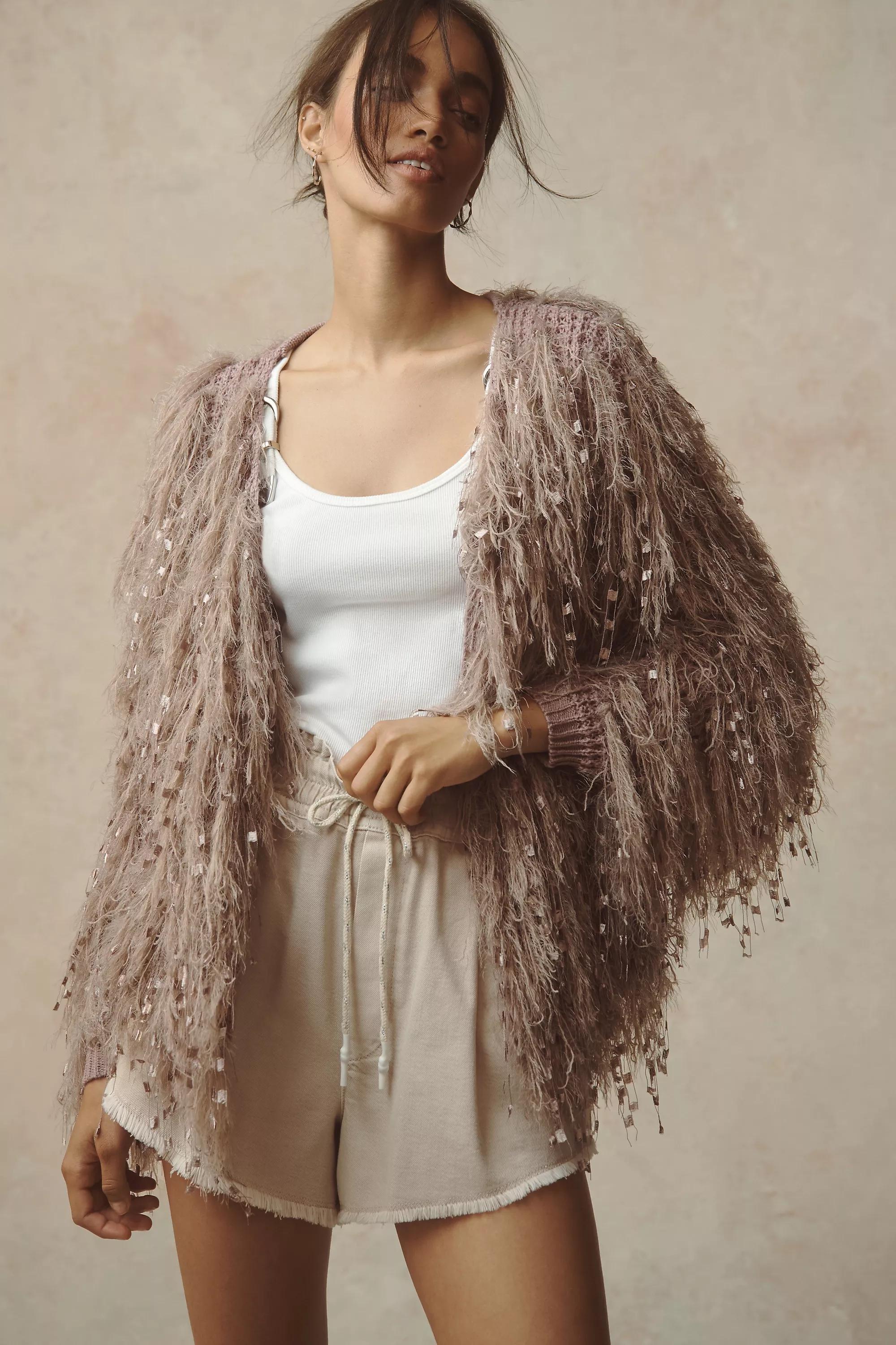 Anthropologie Knit Fringe Cardigan, Mauve, A501_0054, large image number 0