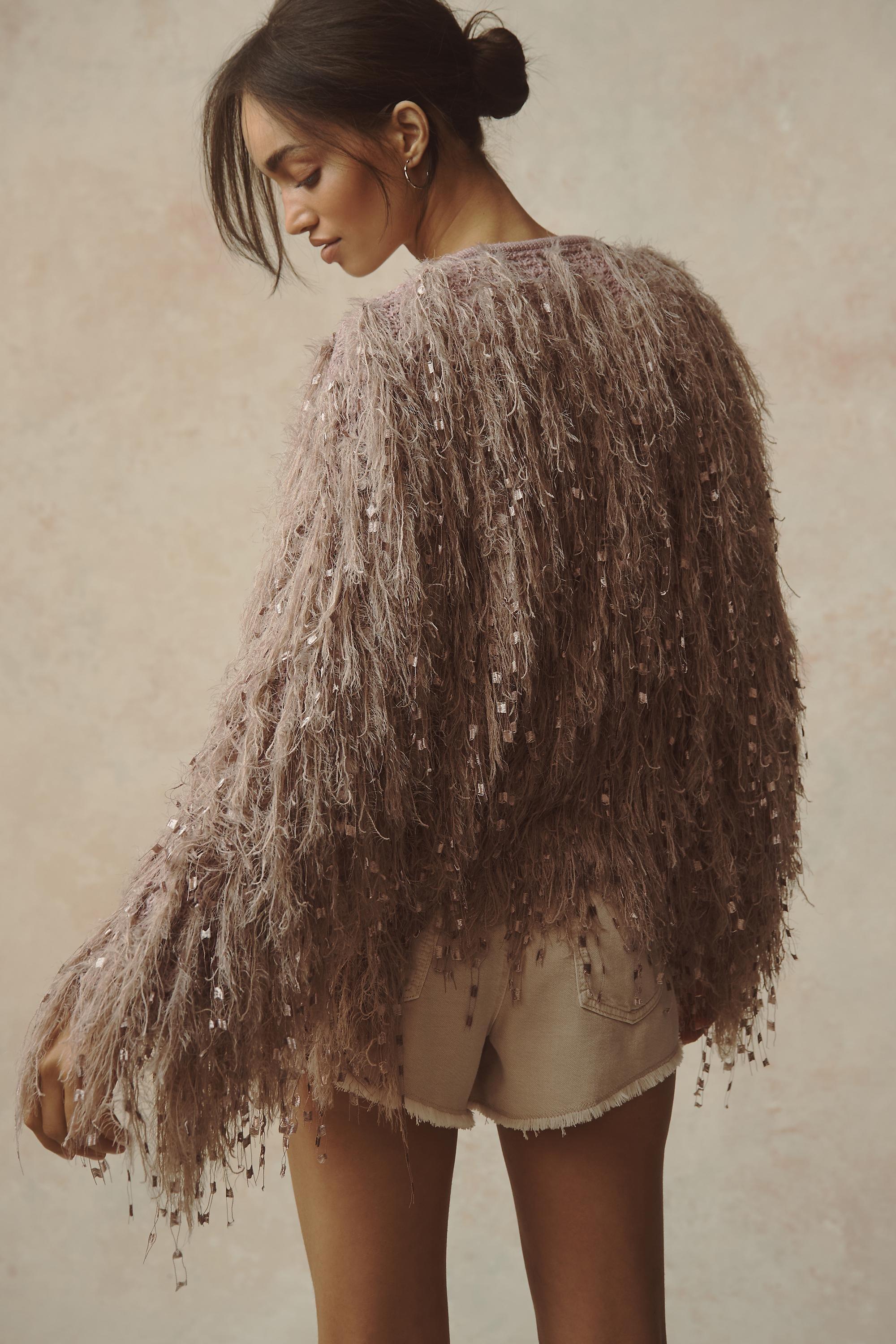 Anthropologie Knit Fringe Cardigan, Mauve, A501_0054, large image number 1