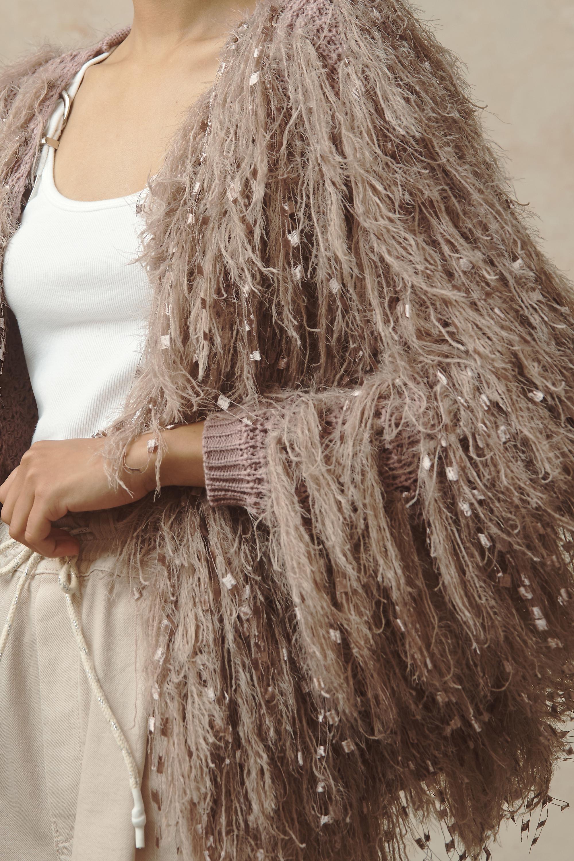 Anthropologie Knit Fringe Cardigan, Mauve, A501_0054, large image number 3