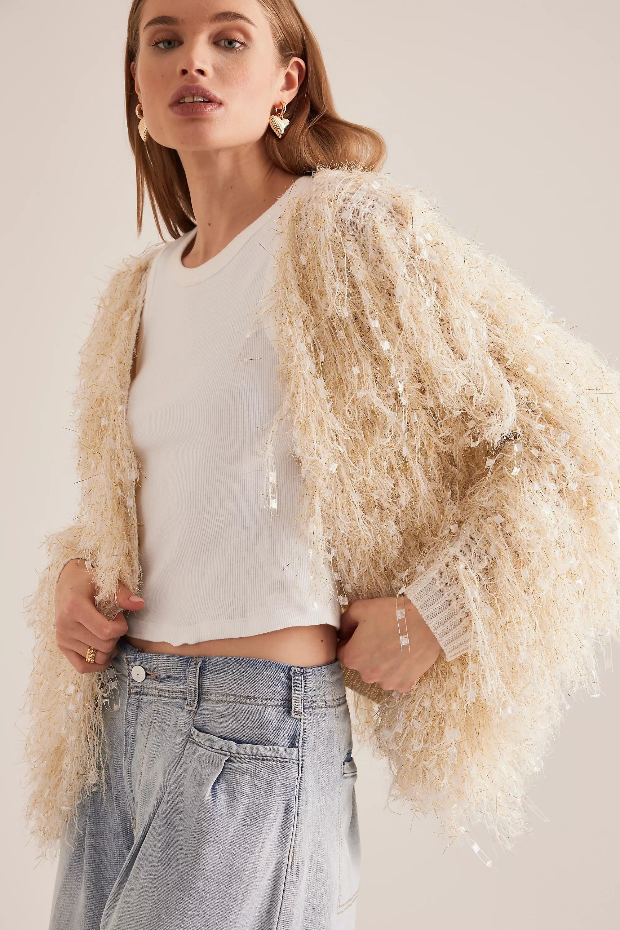 Gold By Anthropologie Knit Fringe Cardigan, , medium