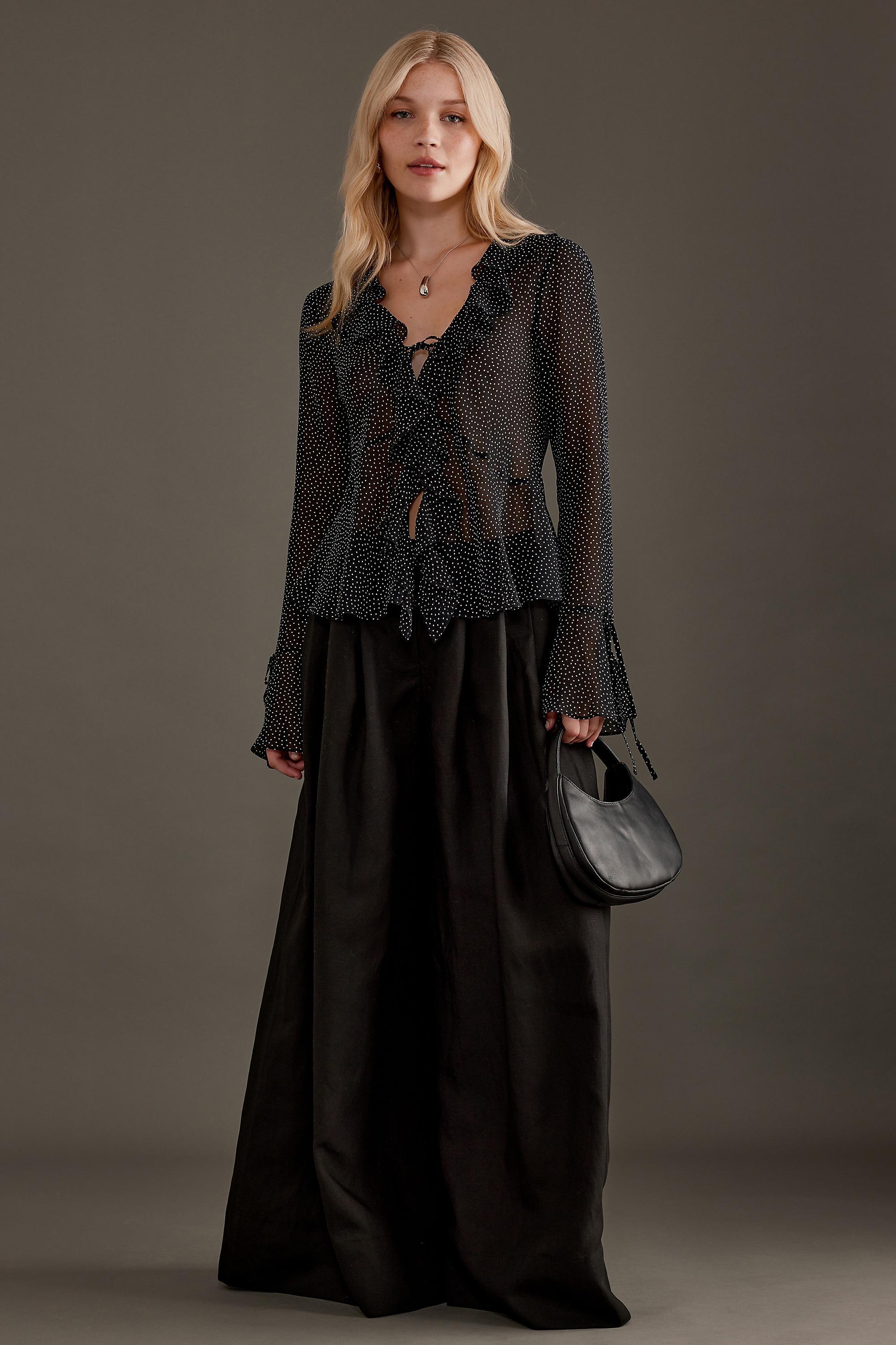 BLK Spot Ruffle Tie-Front Blouse, , large image number 1