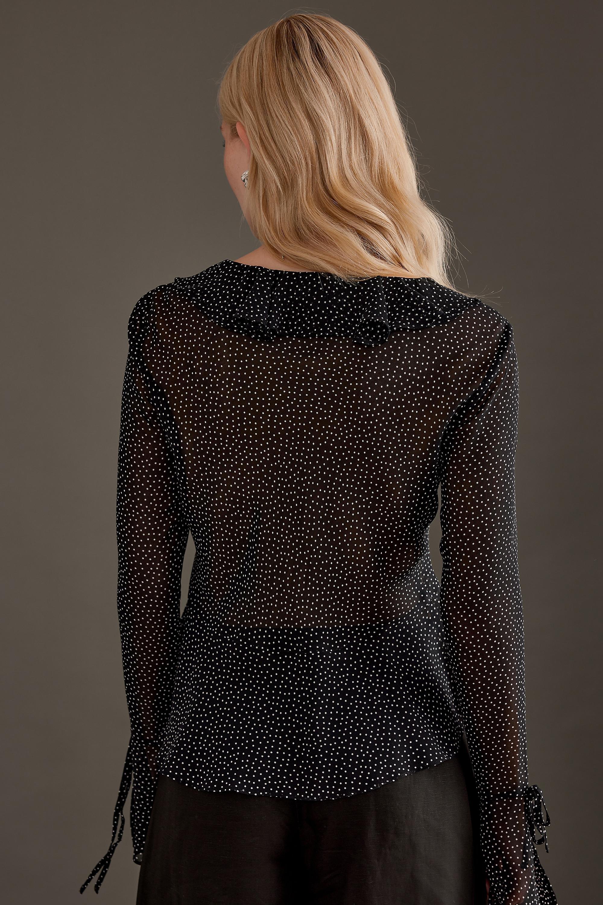 BLK Spot Ruffle Tie-Front Blouse, , large image number 2